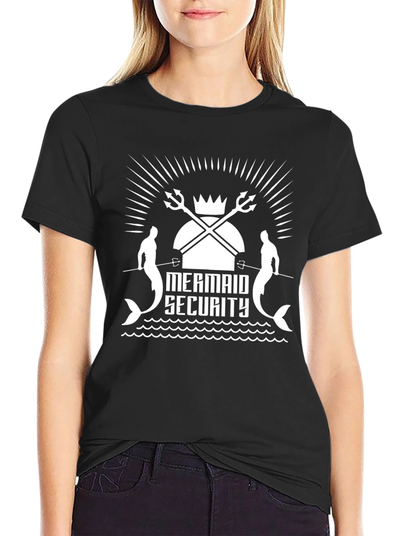 Mermaid Security Graphic Black T-Shirt