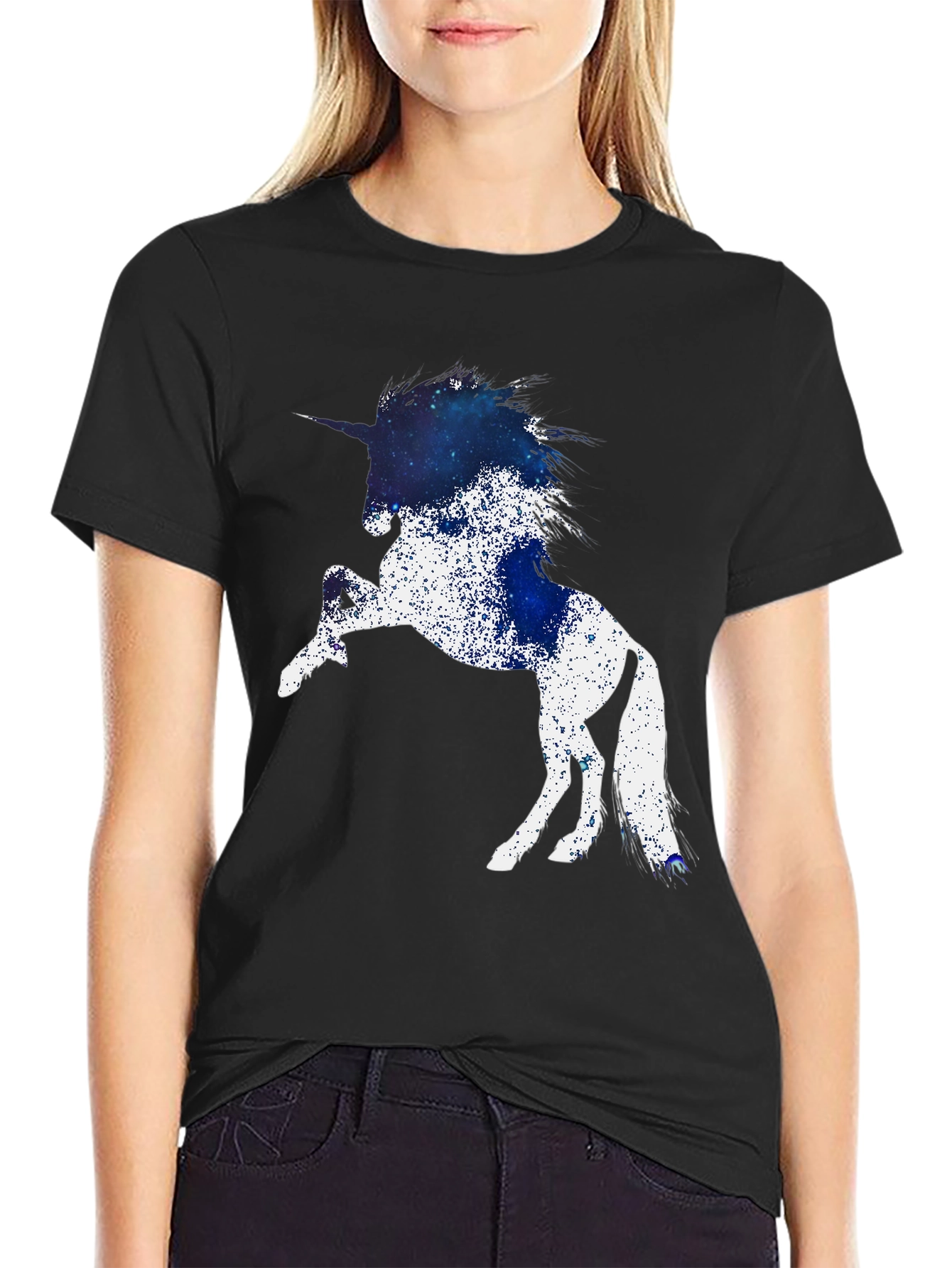 Unicorn Galaxy Graphic Black T-Shirt