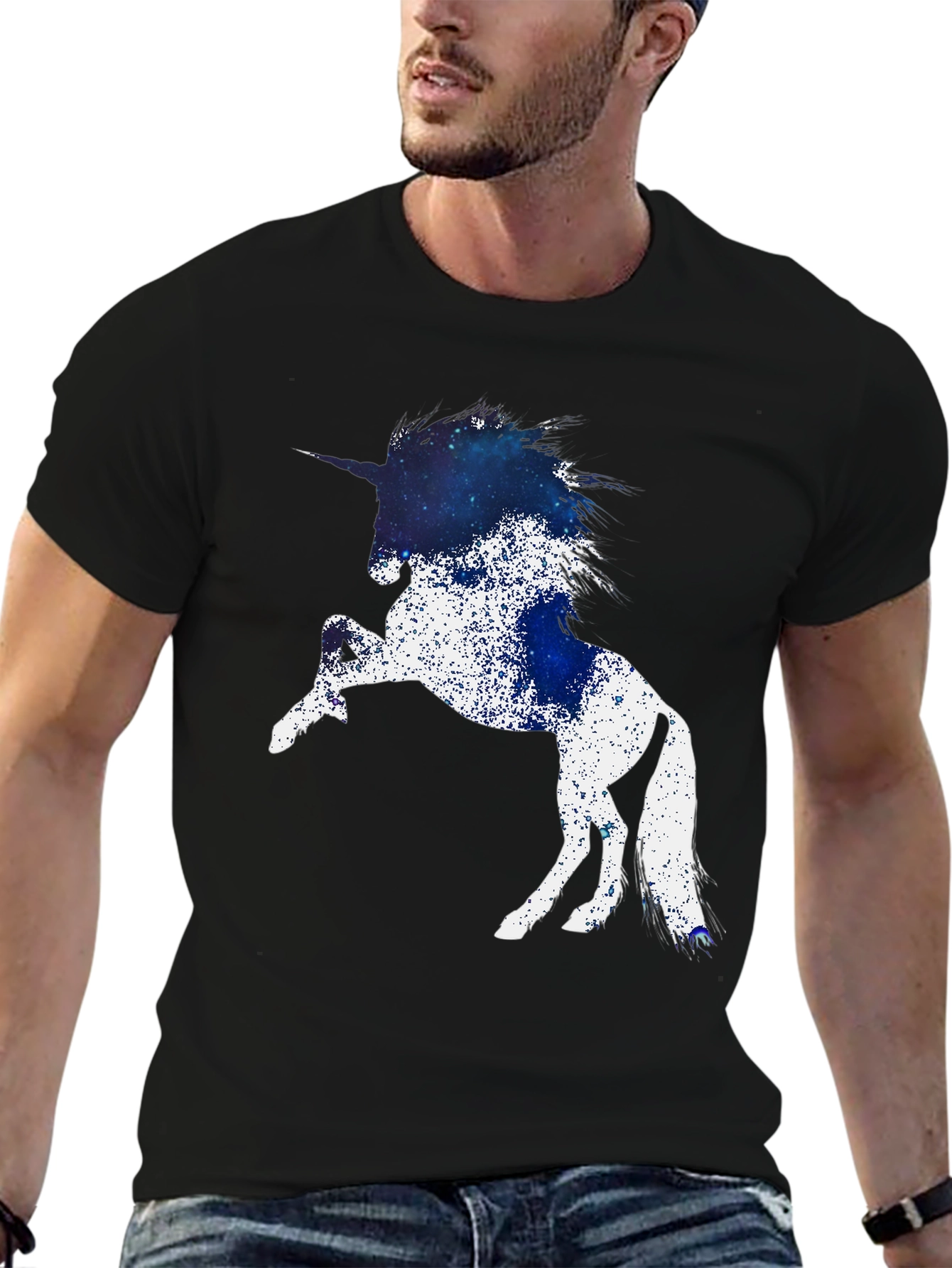 Unicorn Galaxy Graphic Black T-Shirt
