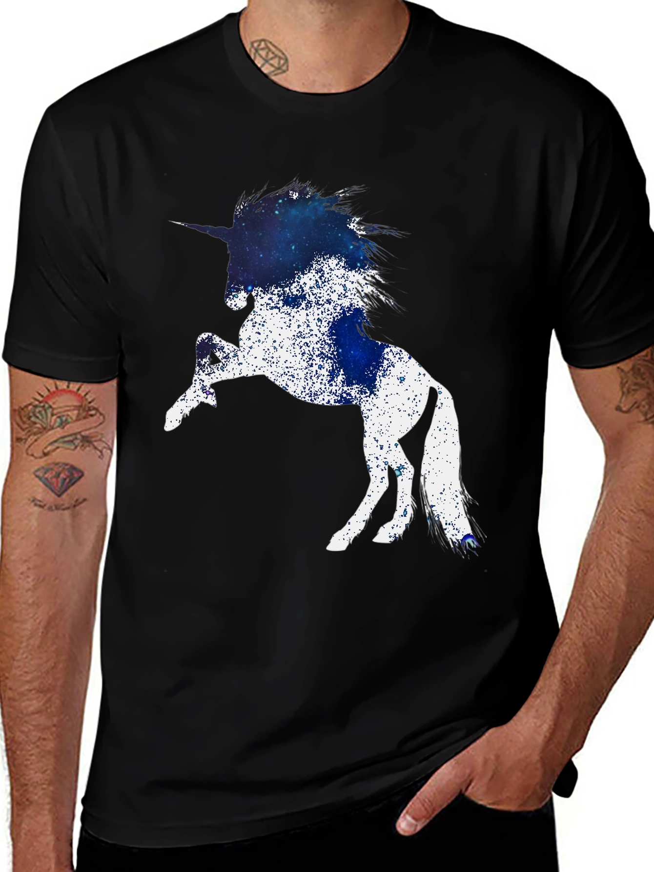 Unicorn Galaxy Graphic Black T-Shirt