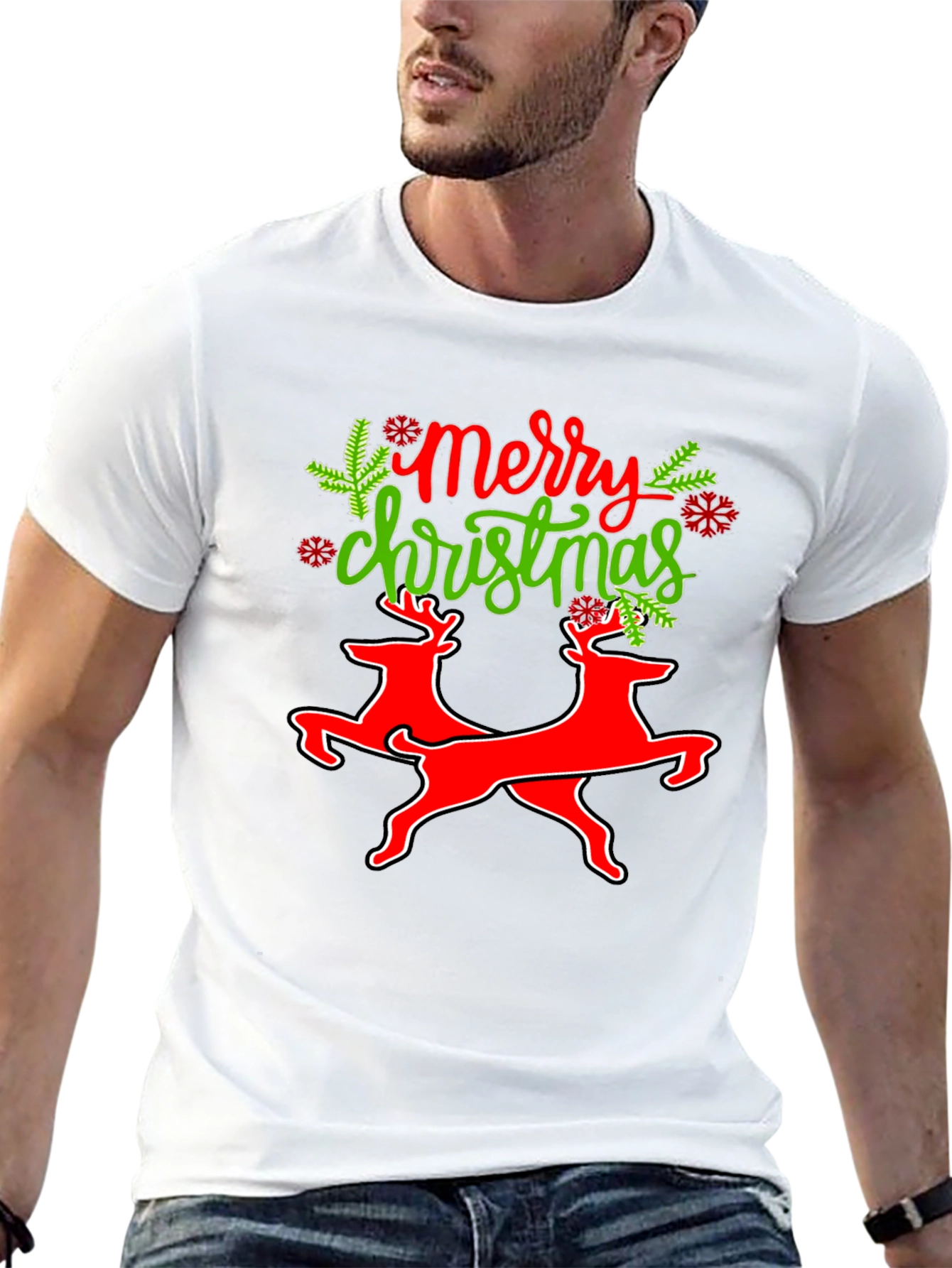 Merry Christmas Reindeer Graphic T-Shirt