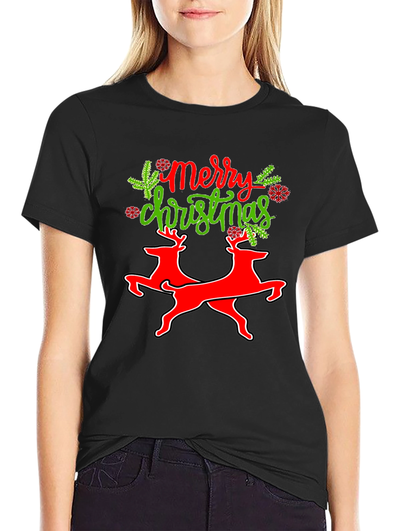 Merry Christmas Reindeer Graphic T-Shirt