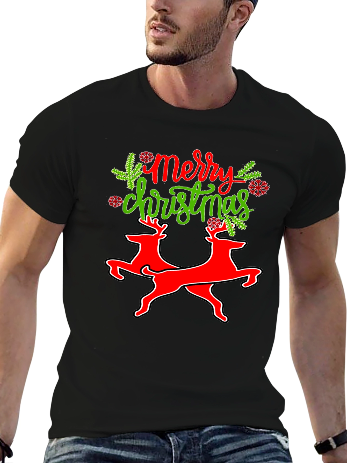 Merry Christmas Reindeer Graphic T-Shirt