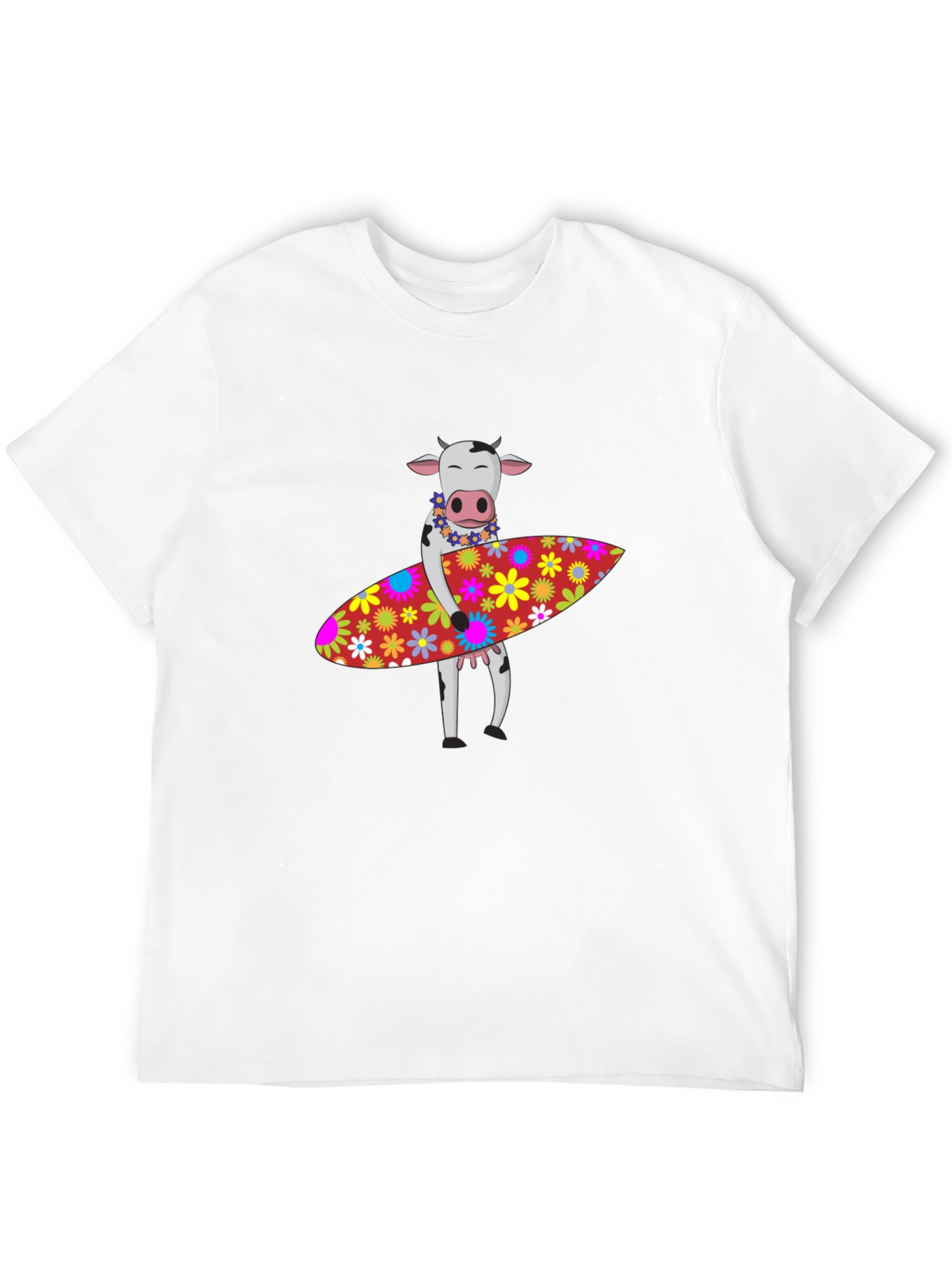 Surfing Cow Graphic Tee - Black Cotton T-Shirt