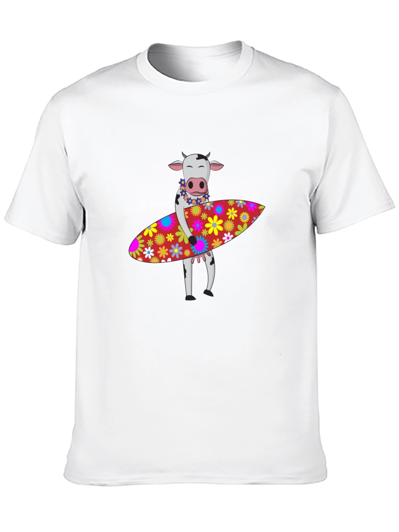 Surfing Cow Graphic Tee - Black Cotton T-Shirt