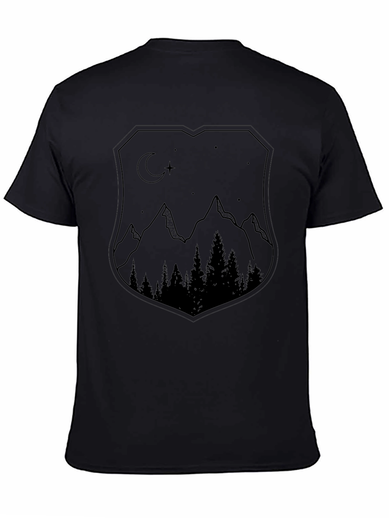 Mountain Night Scene Graphic Tee - Black Unisex Shirt
