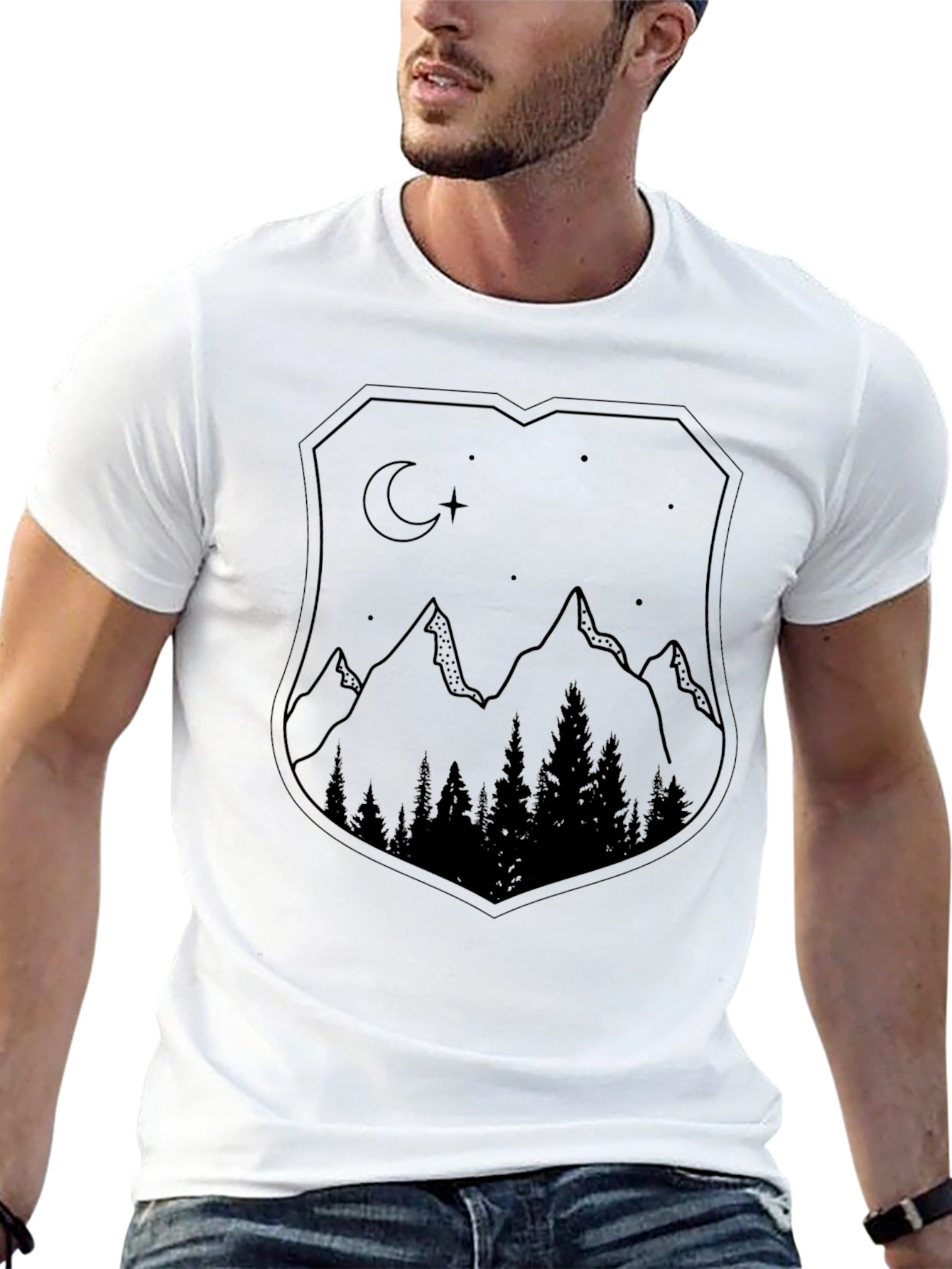 Mountain Night Scene Graphic Tee - Black Unisex Shirt
