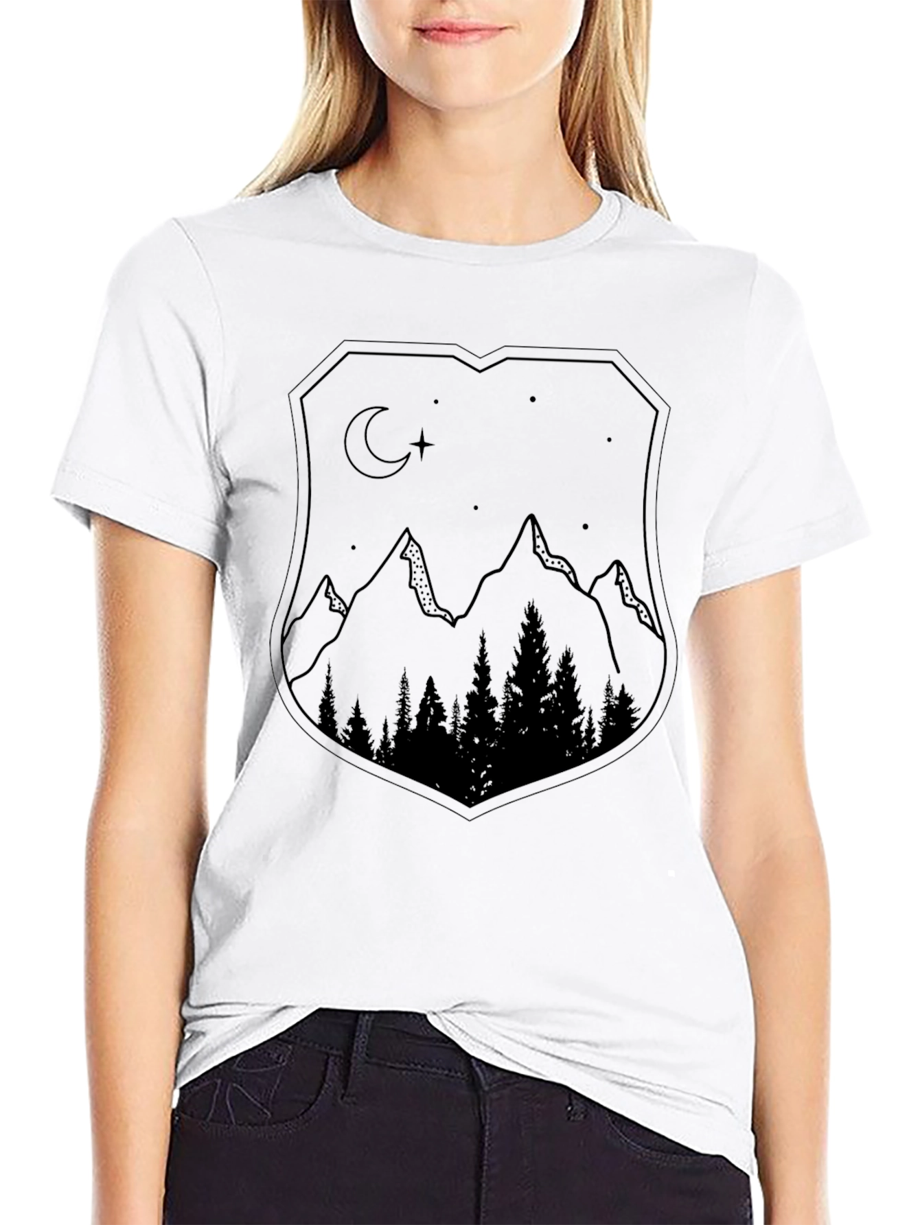 Mountain Night Scene Graphic Tee - Black Unisex Shirt