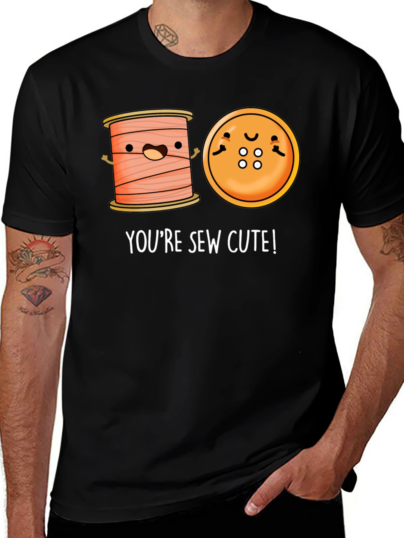 Sew Cute Cartoon Graphic Black T-Shirt