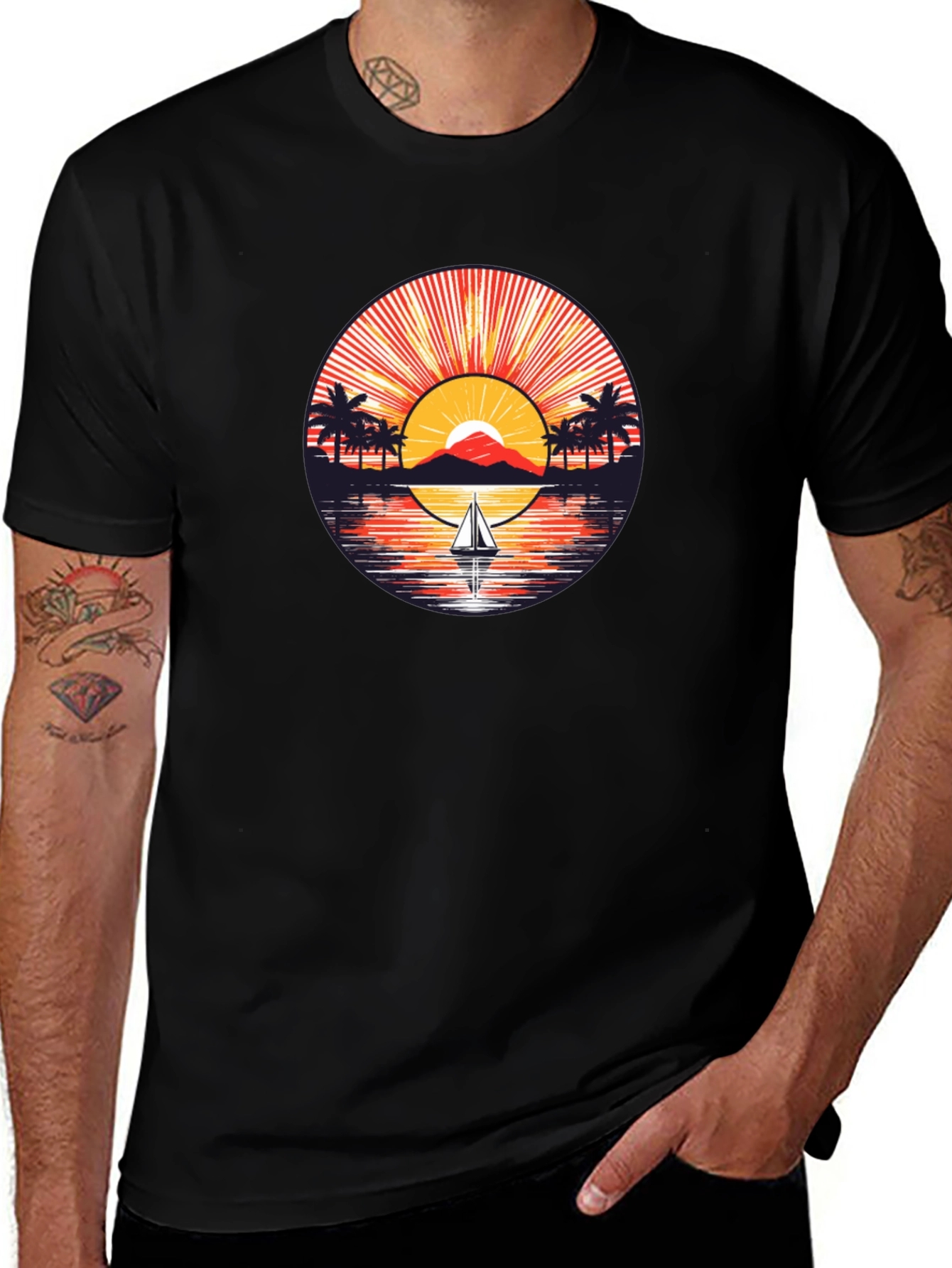 Sunset Sailboat Graphic Tee - Black