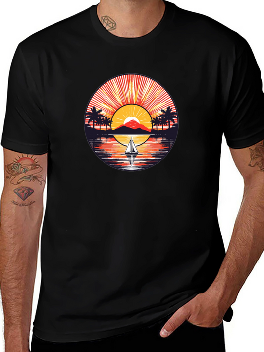 Sunset Sailboat Graphic Tee - Black