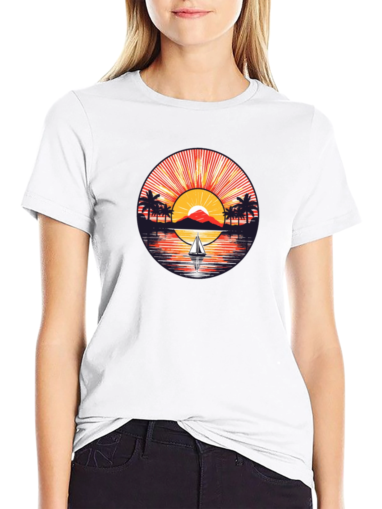 Sunset Sailboat Graphic Tee - Black