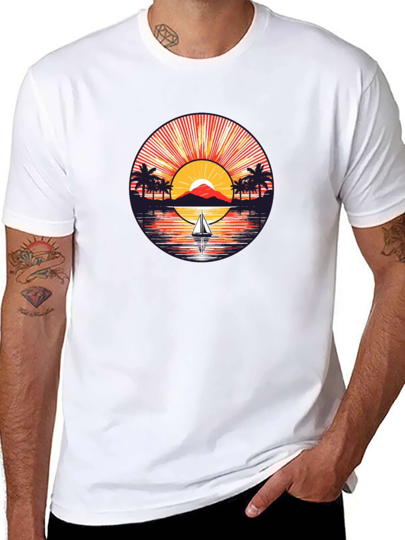 Sunset Sailboat Graphic Tee - Black