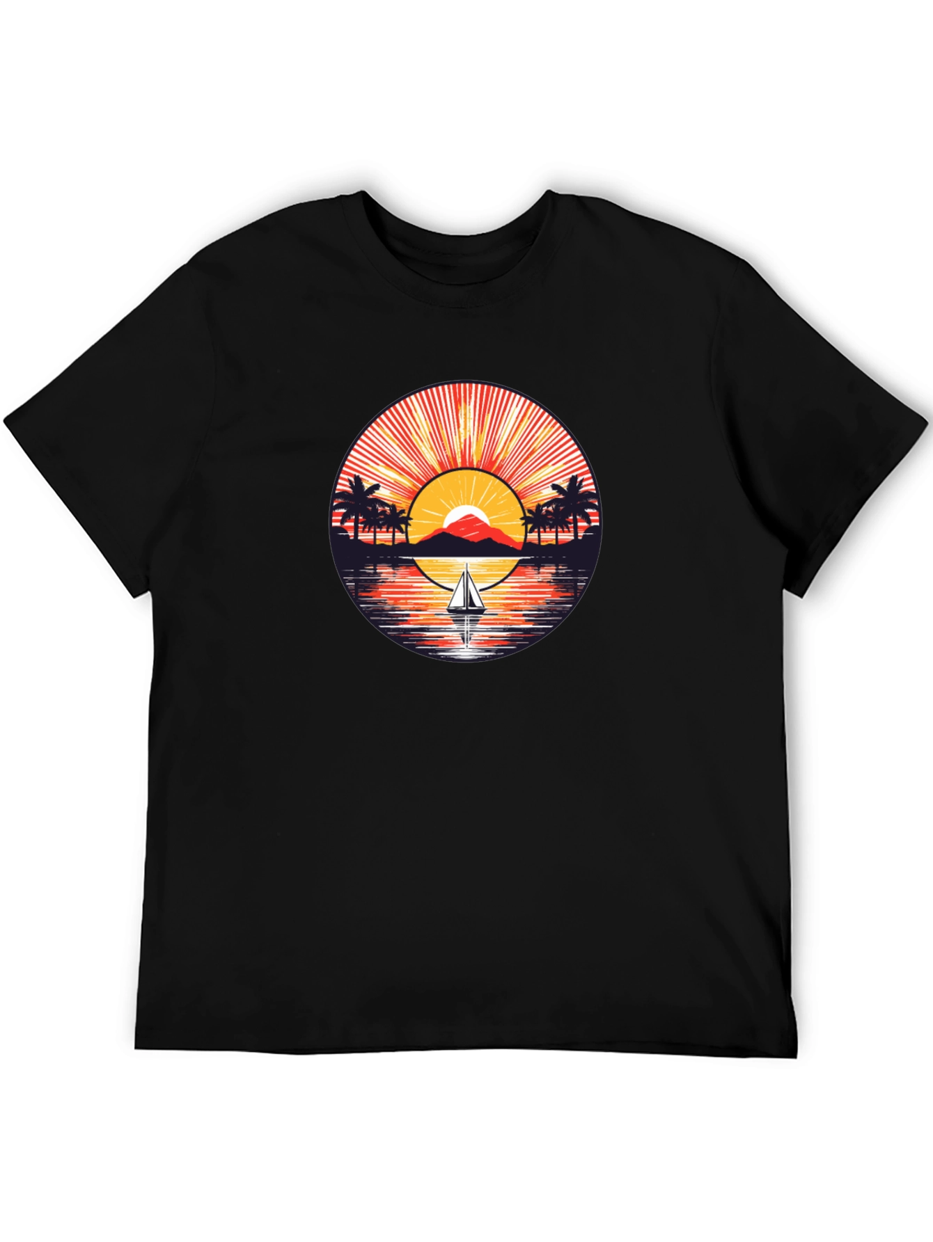 Sunset Sailboat Graphic Tee - Black
