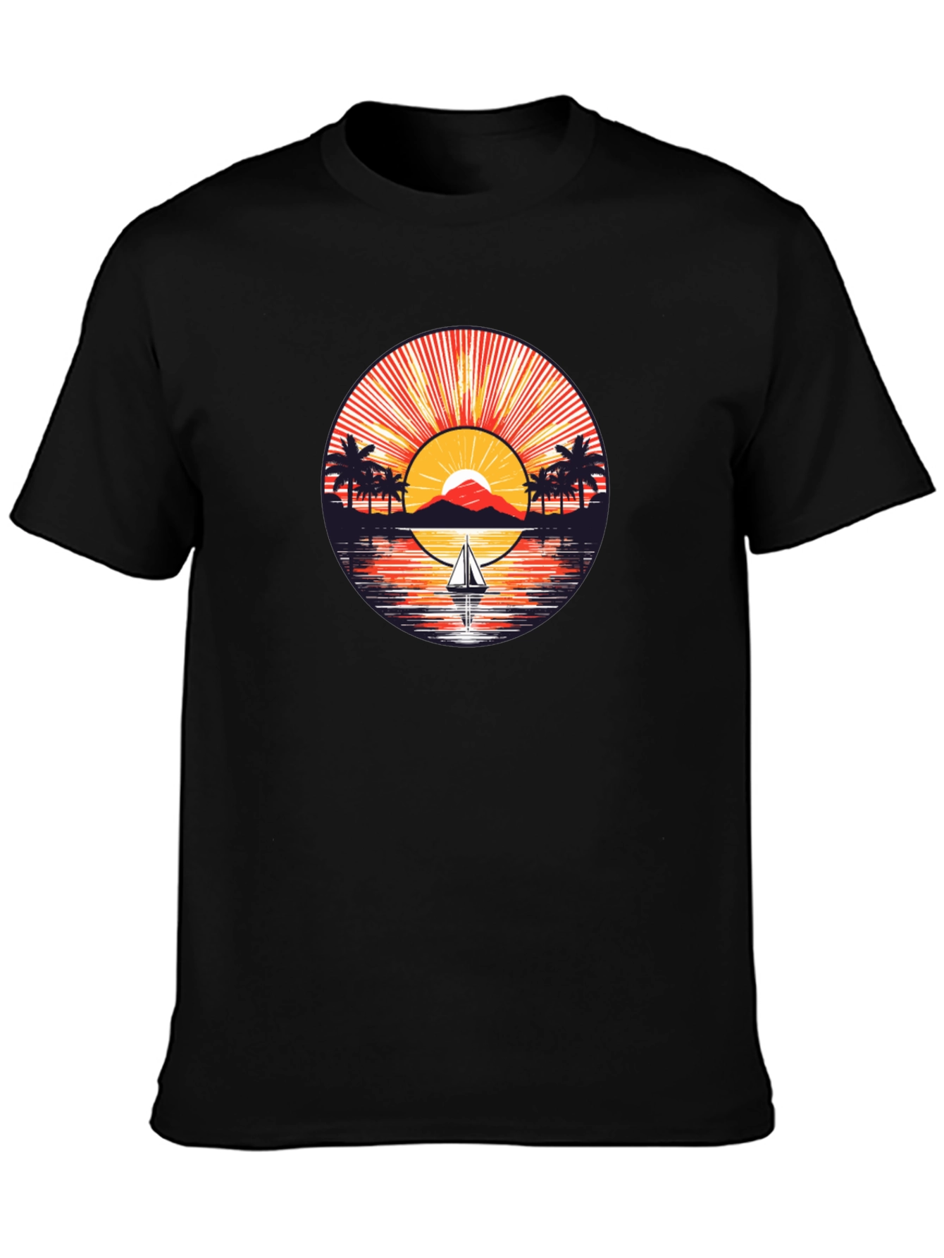 Sunset Sailboat Graphic Tee - Black