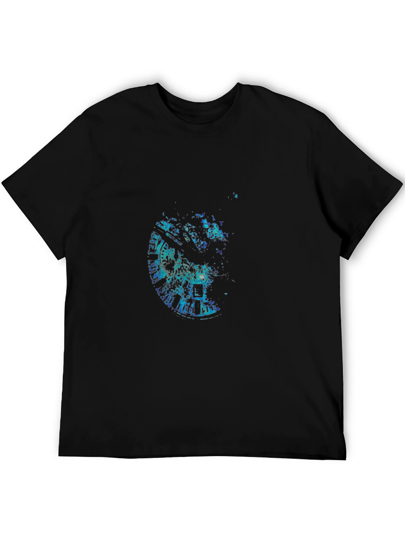 Mens Black Graphic Tee - Abstract Clock Design
