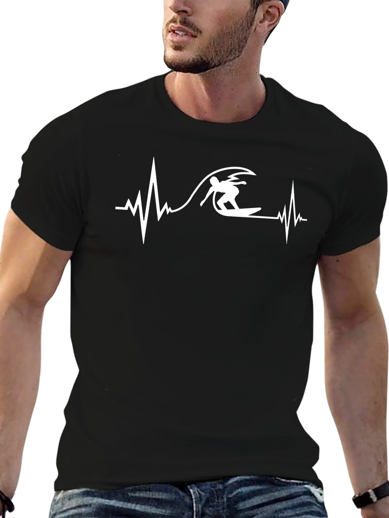 Surfing Heartbeat Graphic Tee - Black