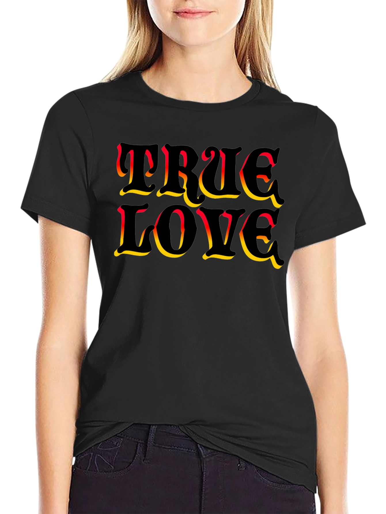 True Love Graphic Print Black T-Shirt