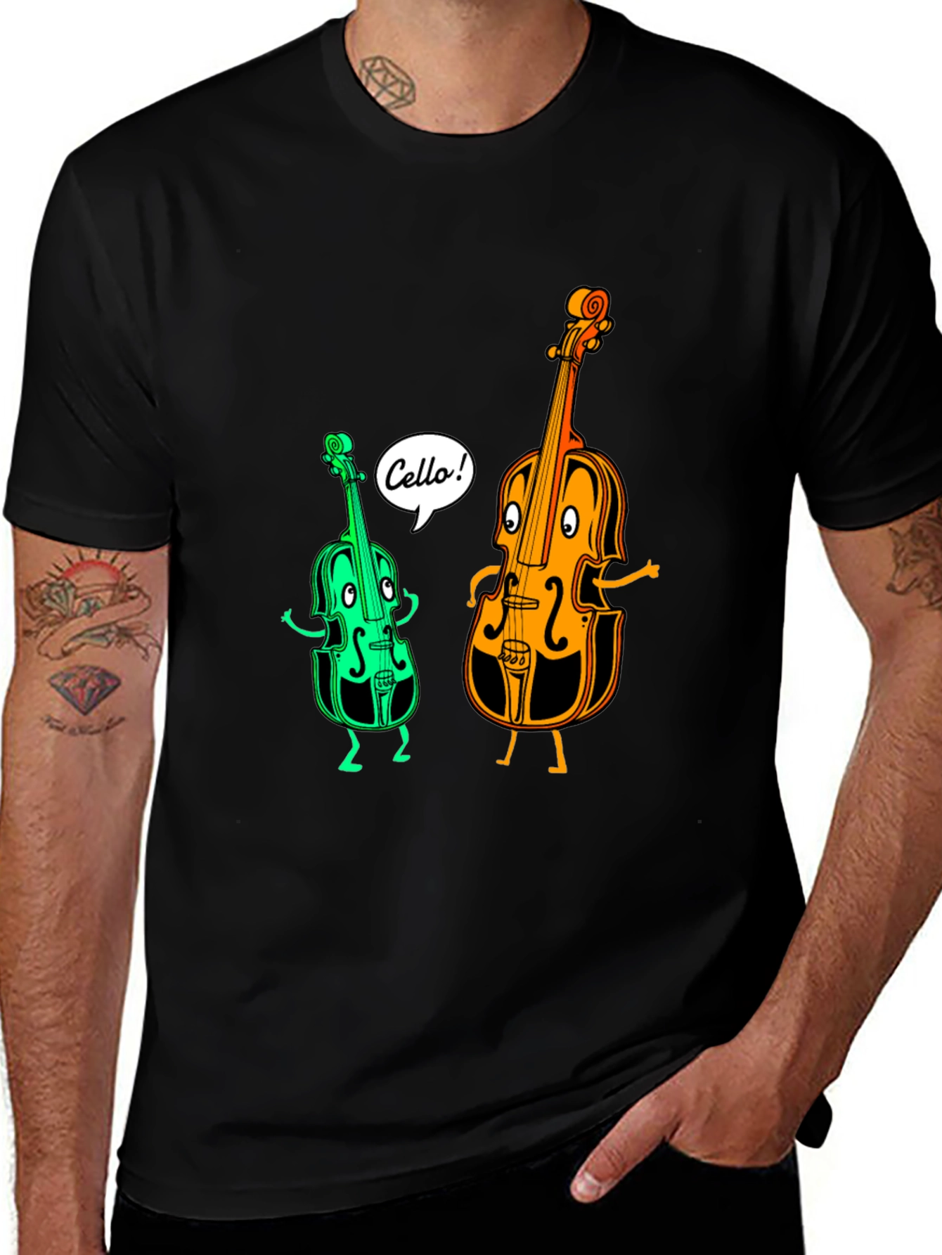 Musical Cello Cartoon Graphic T-Shirt