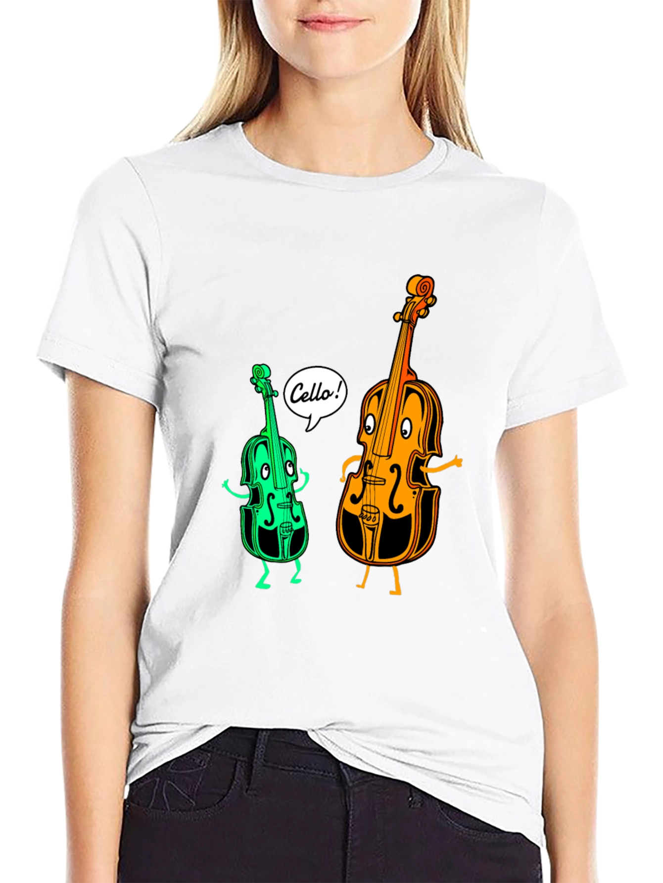 Musical Cello Cartoon Graphic T-Shirt