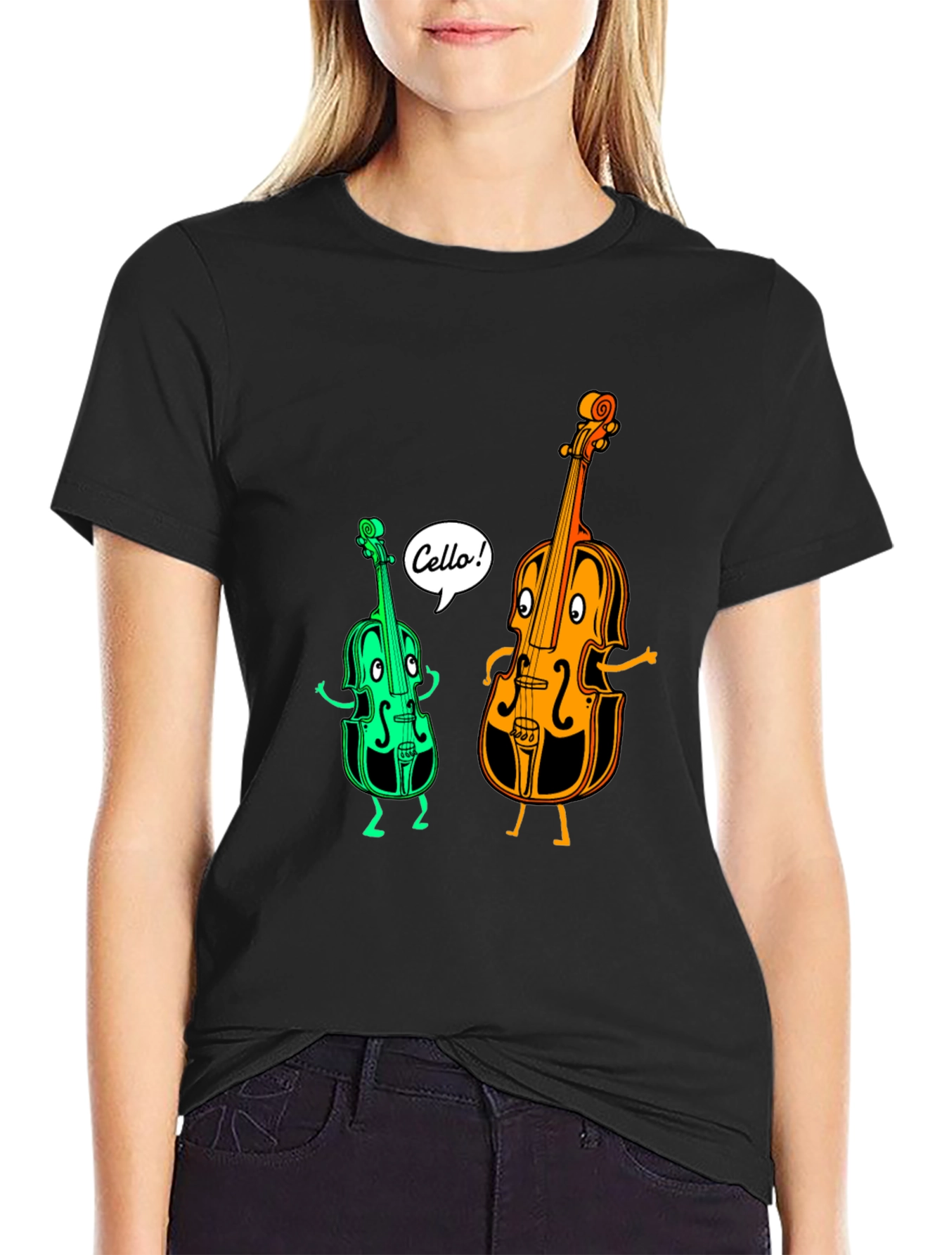 Musical Cello Cartoon Graphic T-Shirt