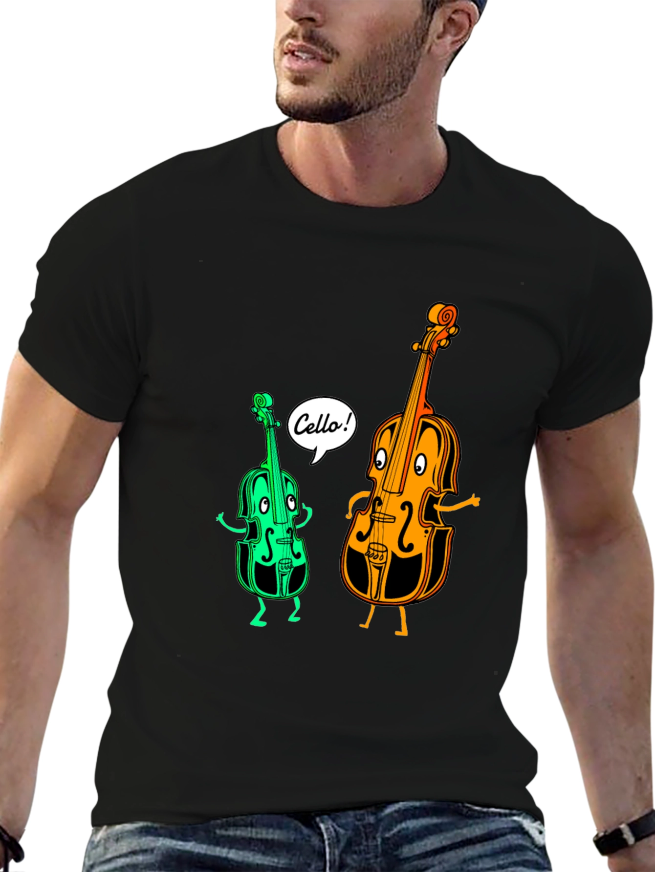 Musical Cello Cartoon Graphic T-Shirt