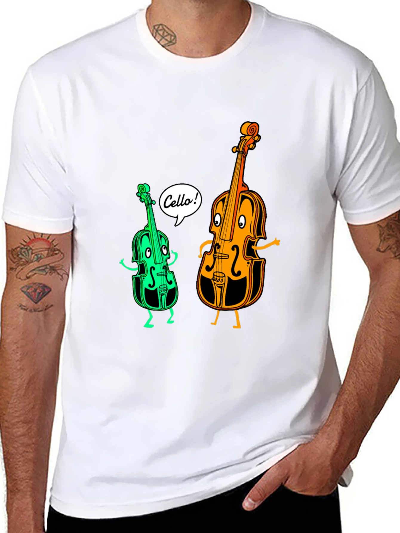 Musical Cello Cartoon Graphic T-Shirt