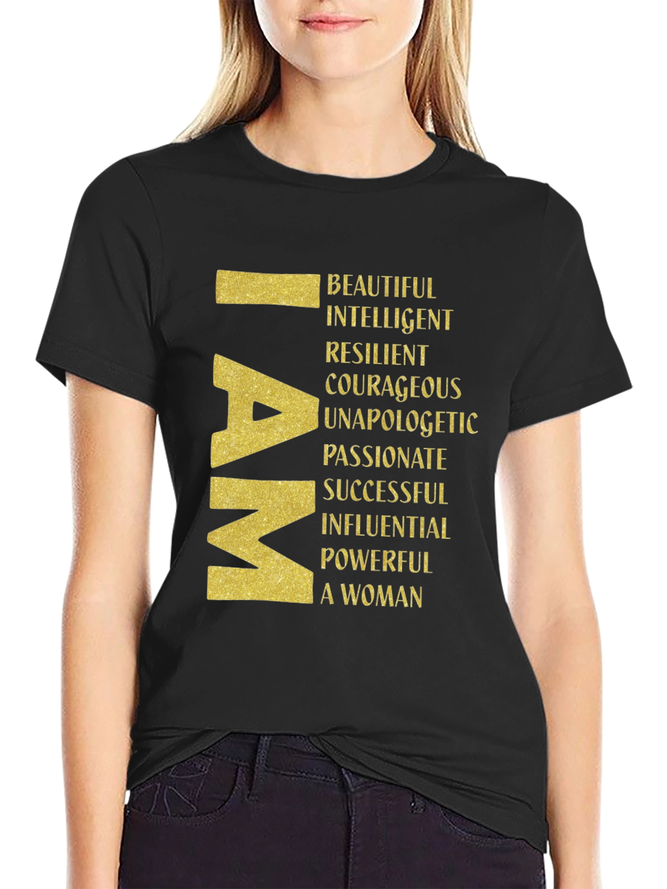 I AM Woman Graphic Tee - Empowering Black T-Shirt