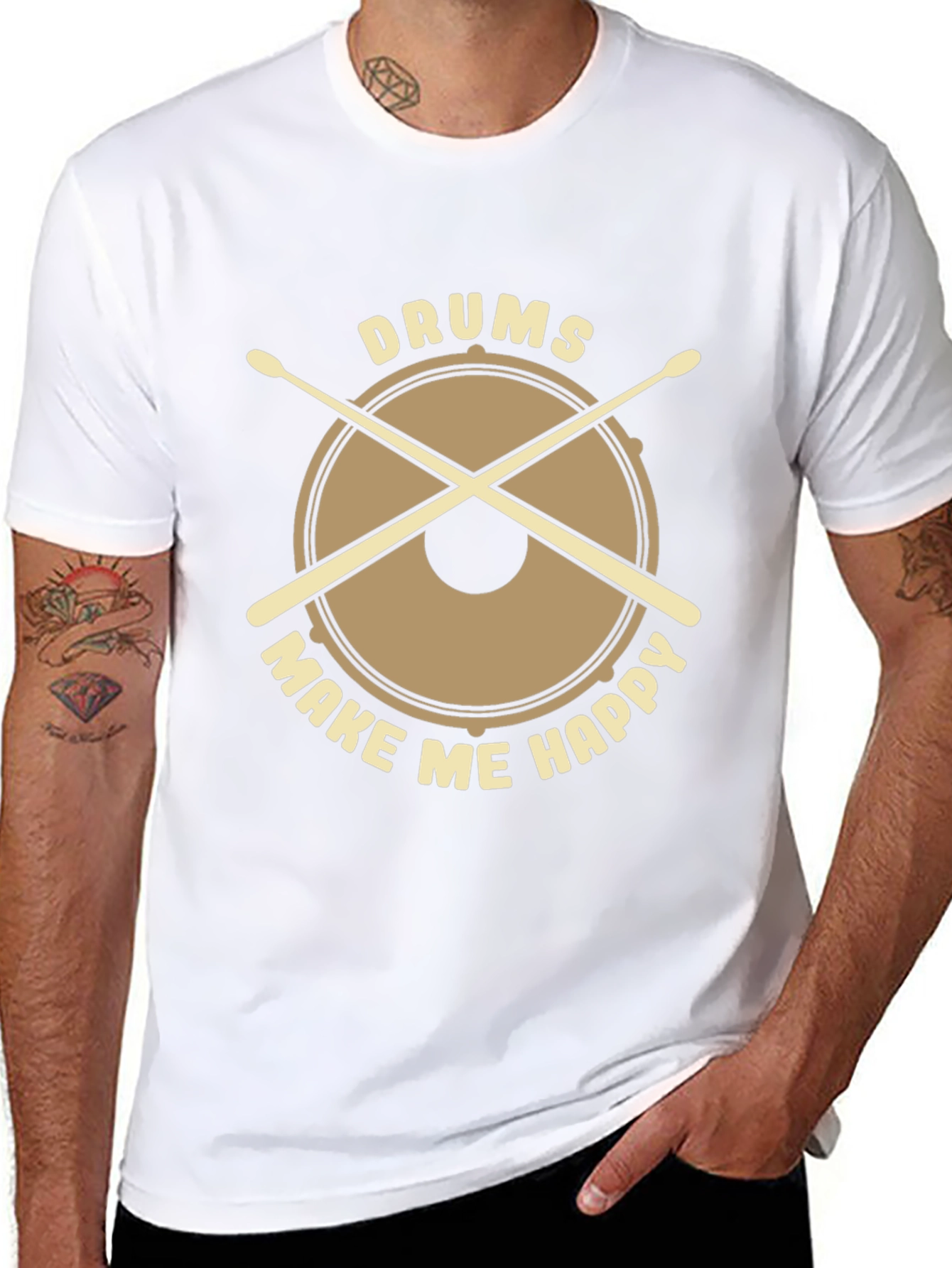 Drums Make Me Happy Graphic Tee - Black Cotton