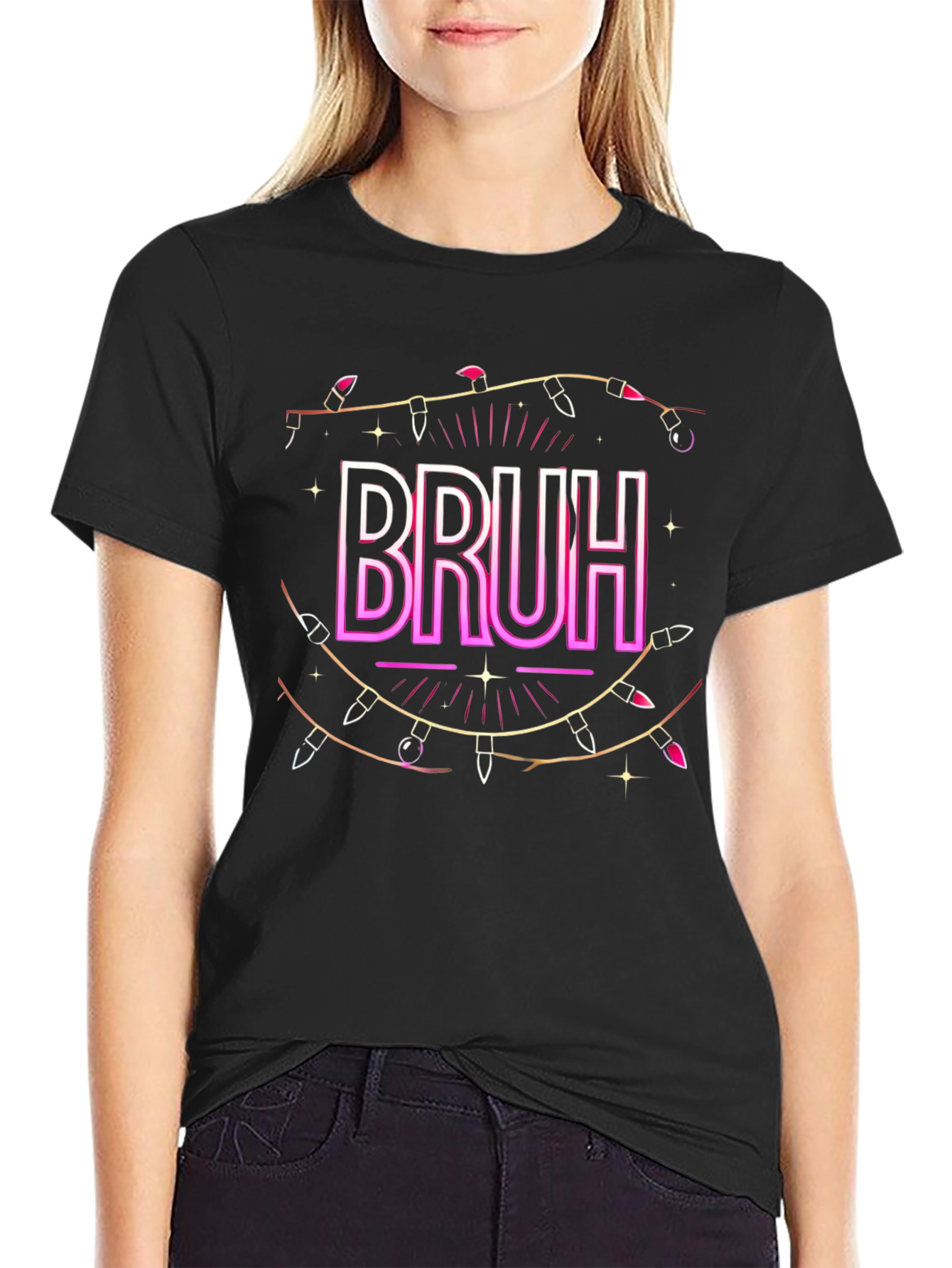 Bruh Christmas Light Graphic T-Shirt