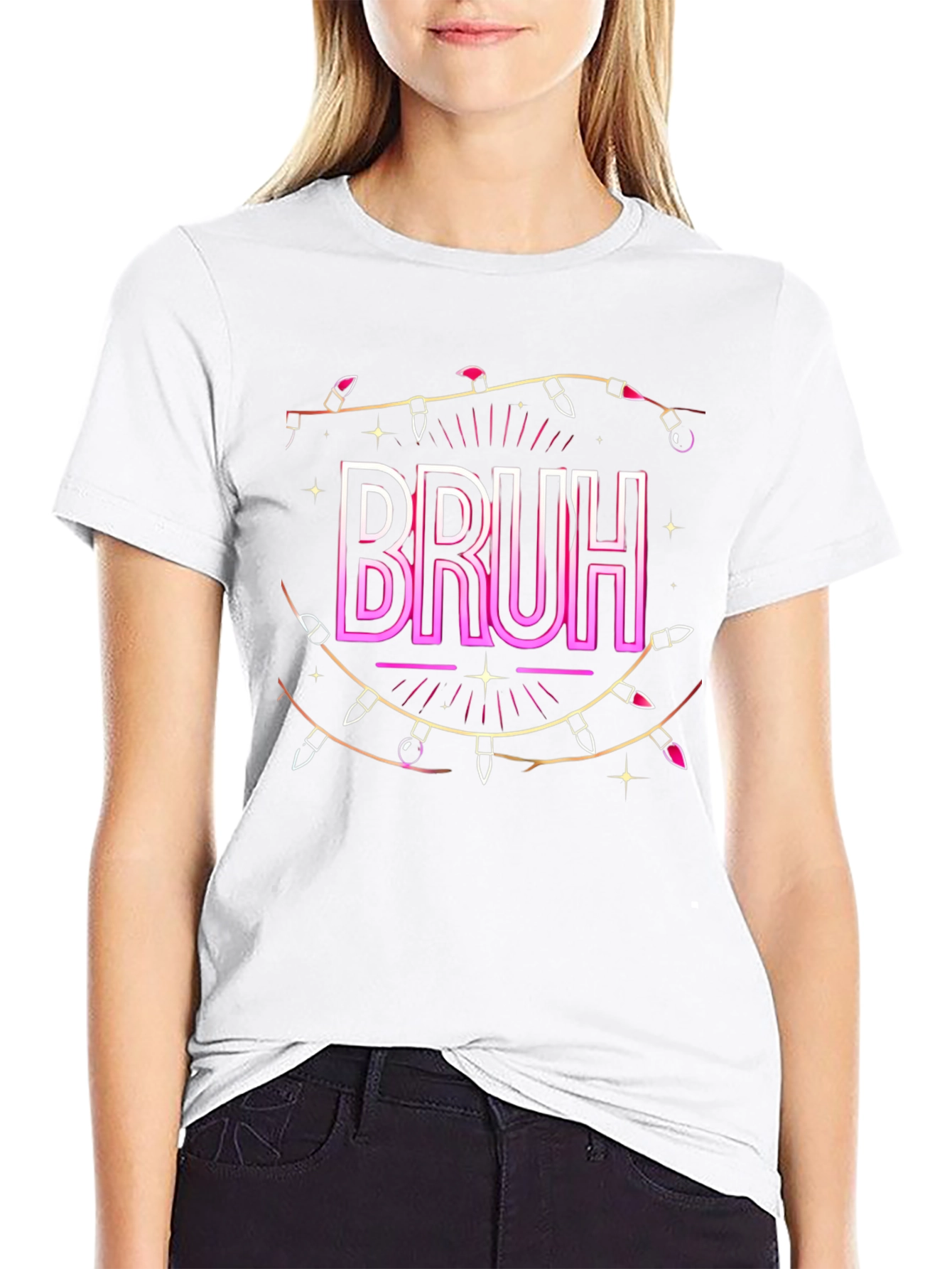 Bruh Christmas Light Graphic T-Shirt