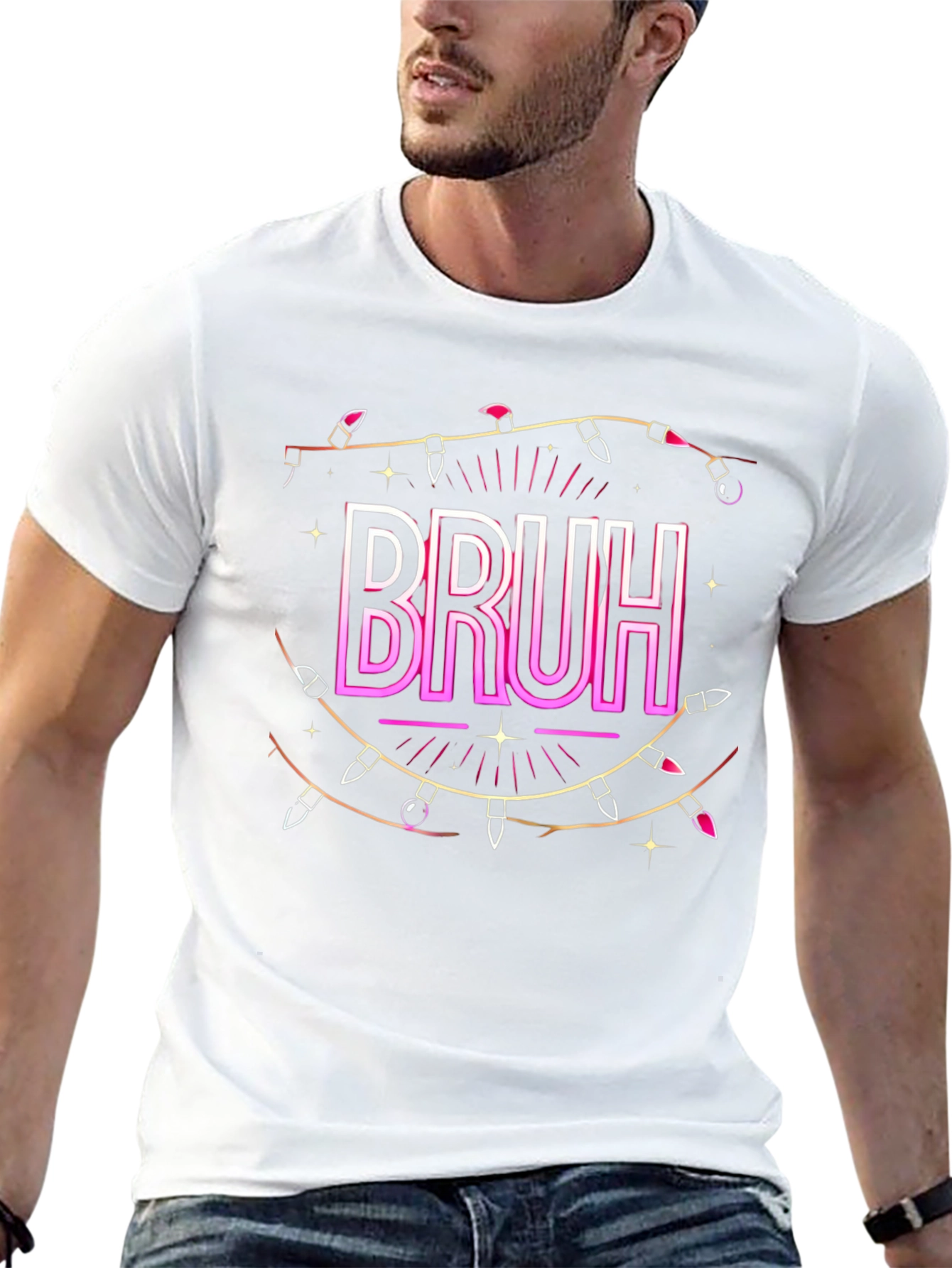 Bruh Christmas Light Graphic T-Shirt