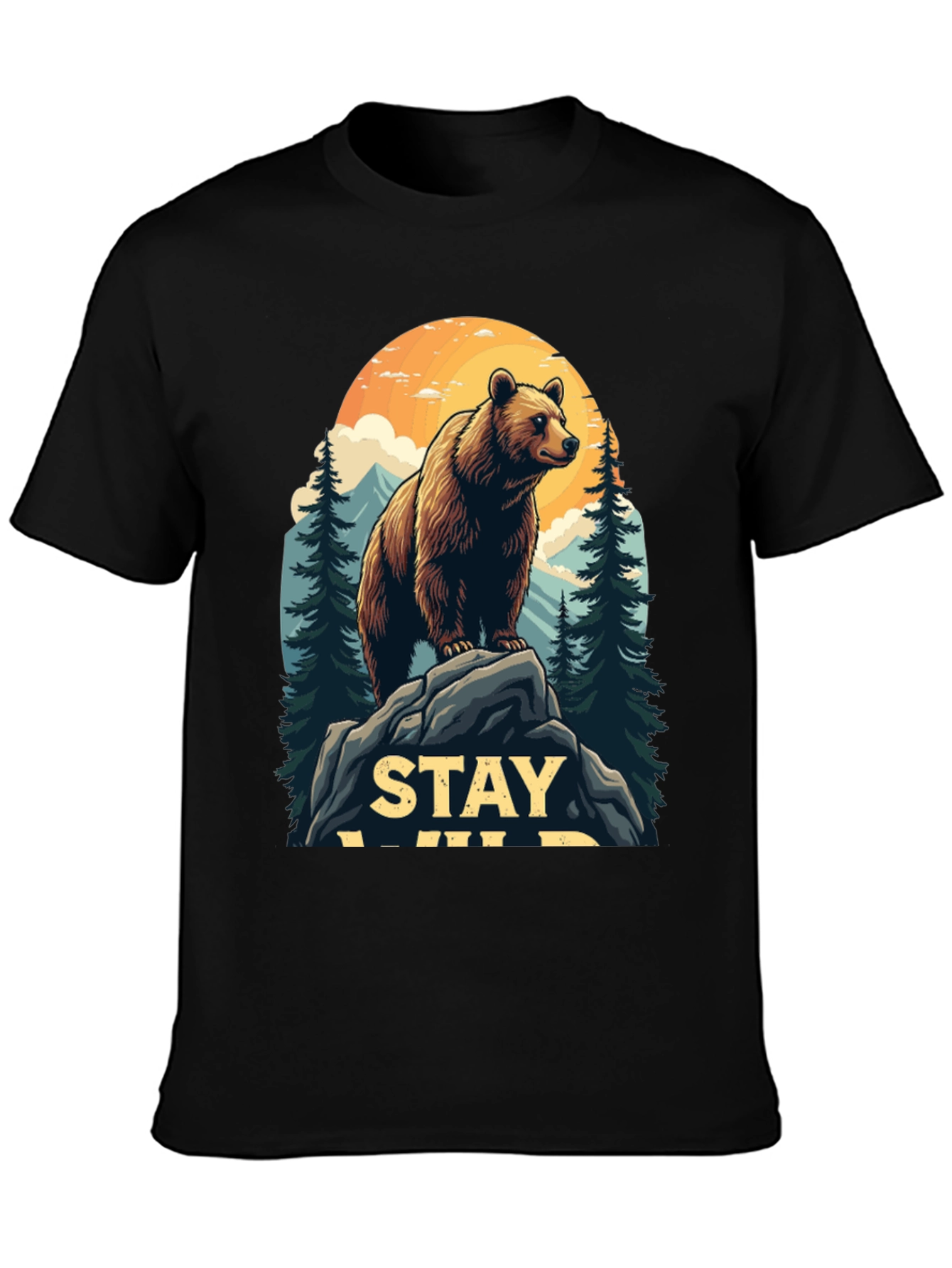 Stay Wild Bear Graphic Tee - Mens Black T-Shirt