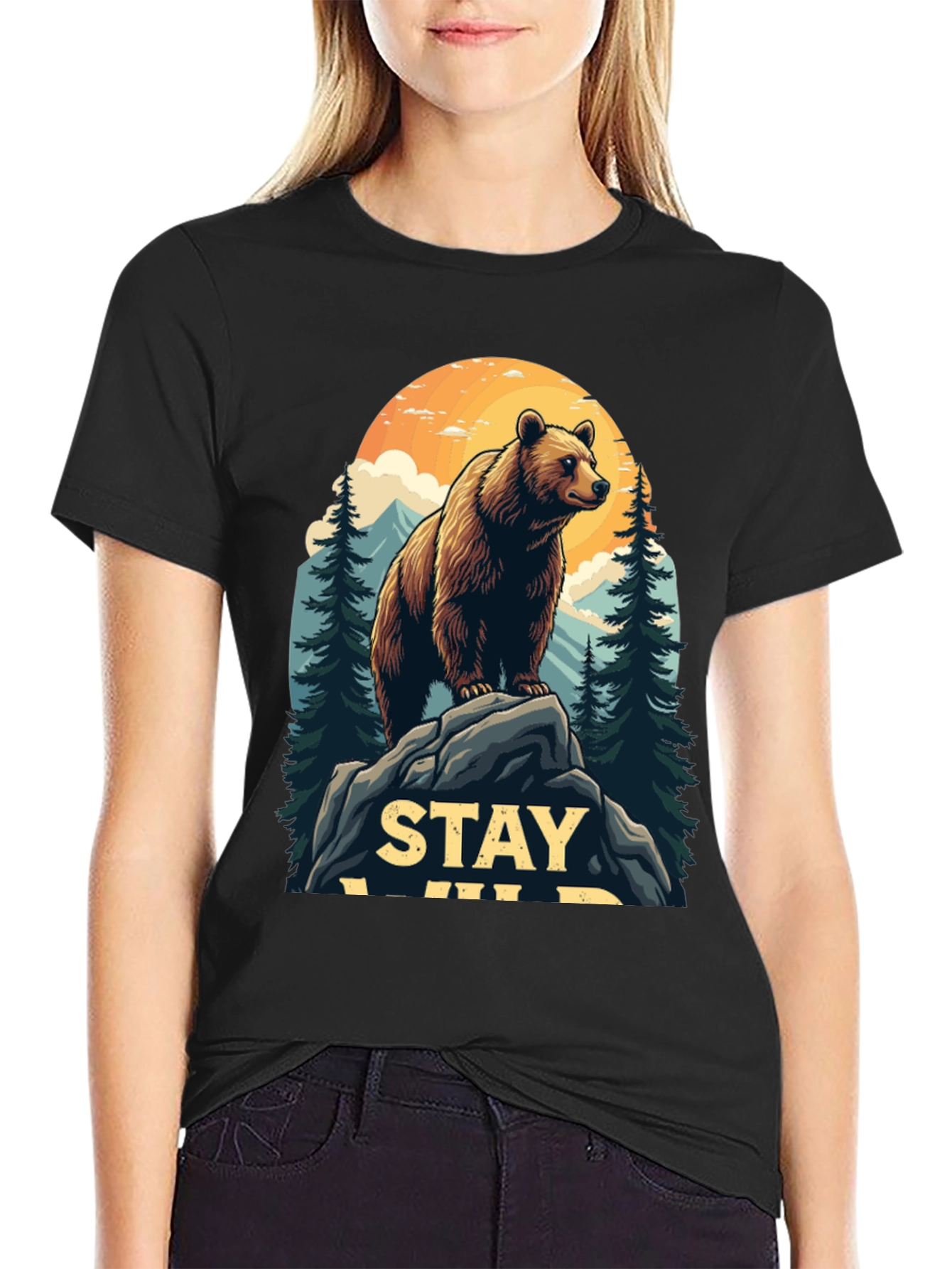 Stay Wild Bear Graphic Tee - Mens Black T-Shirt