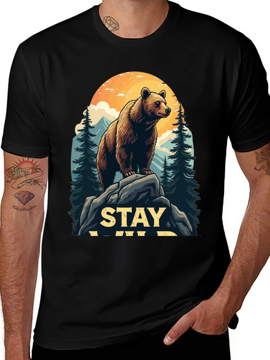 Stay Wild Bear Graphic Tee - Mens Black T-Shirt