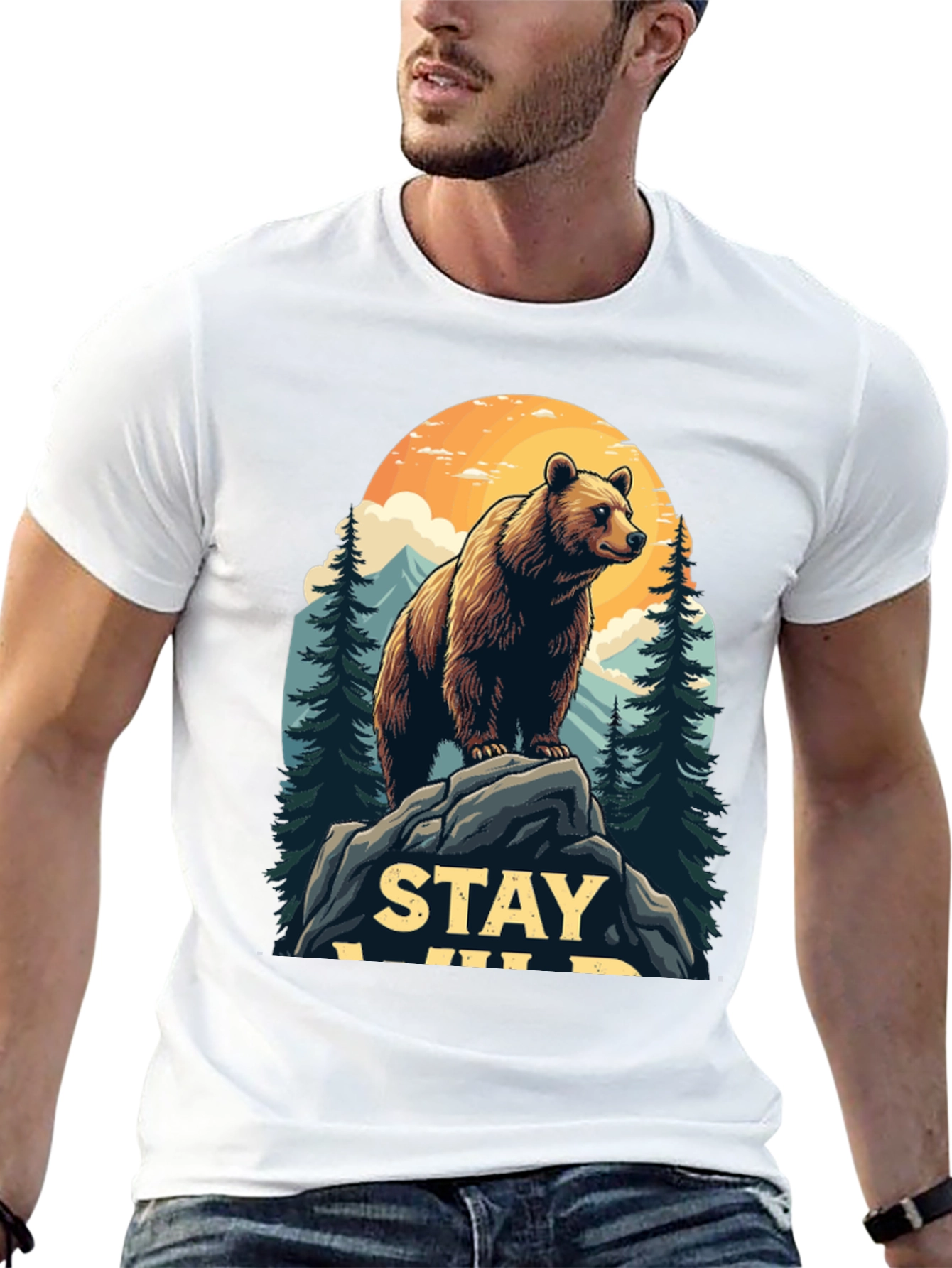 Stay Wild Bear Graphic Tee - Mens Black T-Shirt