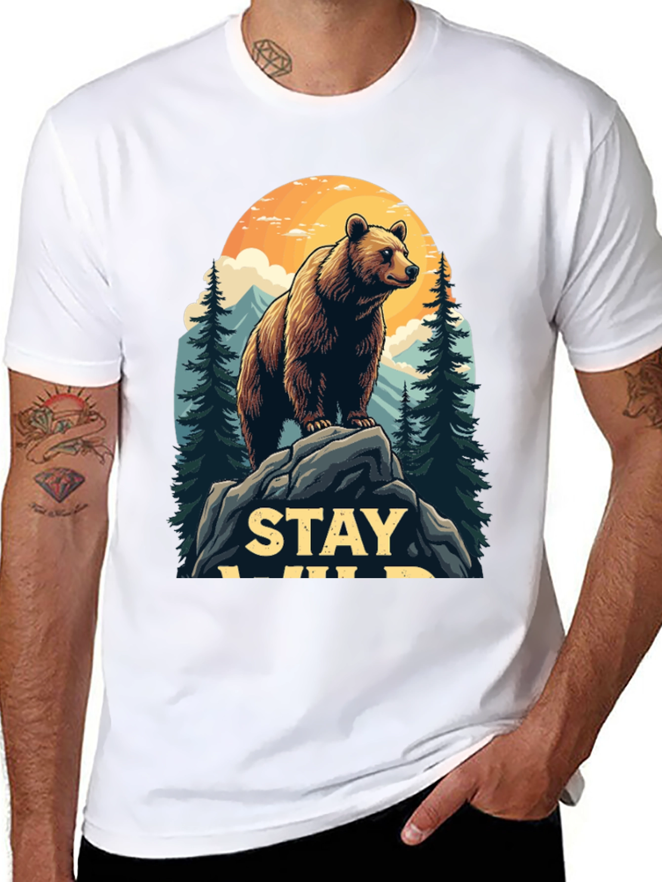 Stay Wild Bear Graphic Tee - Mens Black T-Shirt