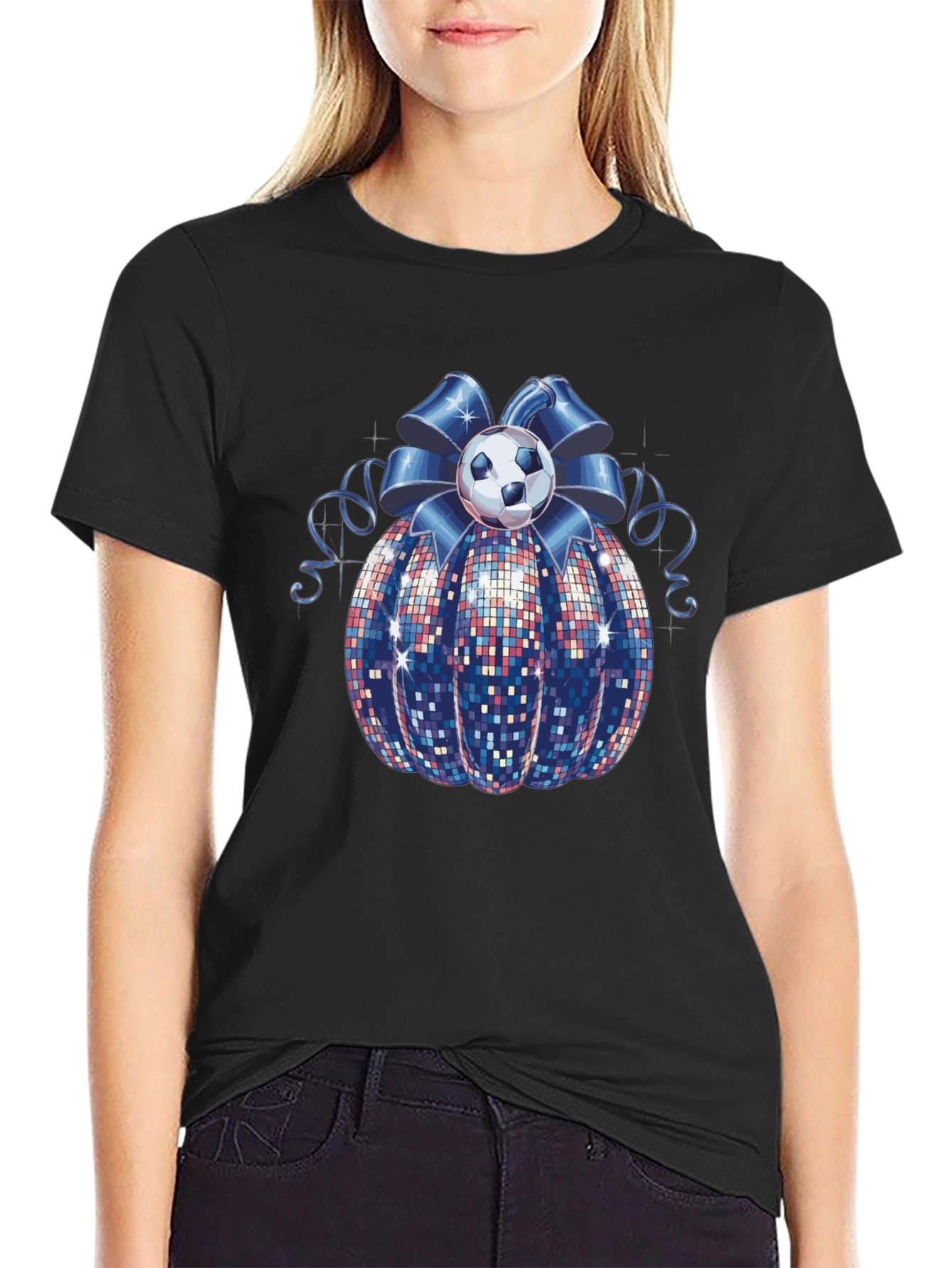Festive Soccer Ball Bow T-Shirt