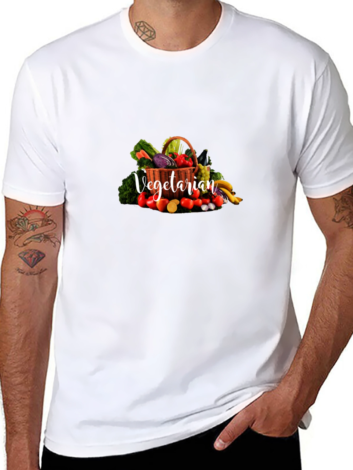 Vegetarian Graphic Print Crew Neck T-Shirt