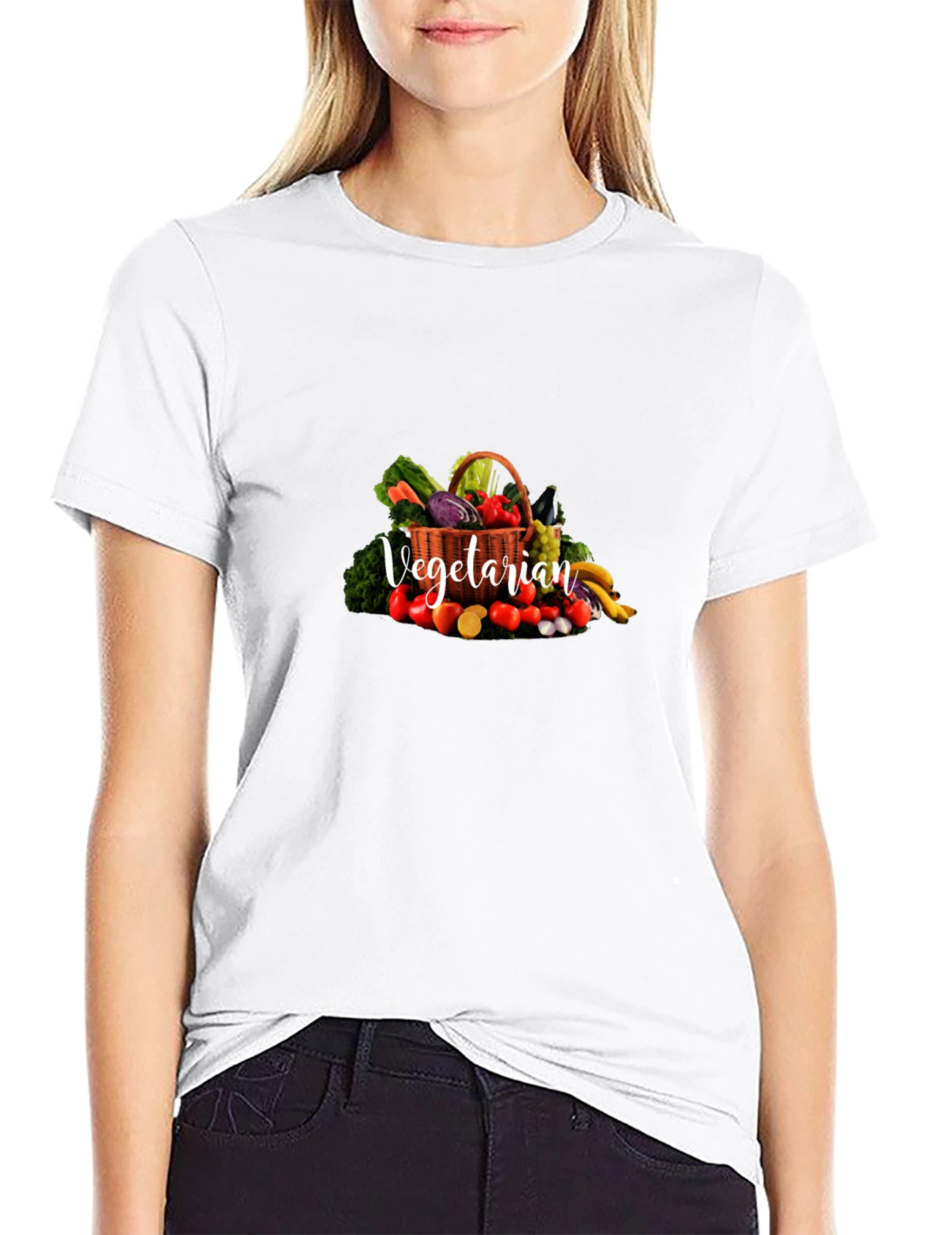 Vegetarian Graphic Print Crew Neck T-Shirt