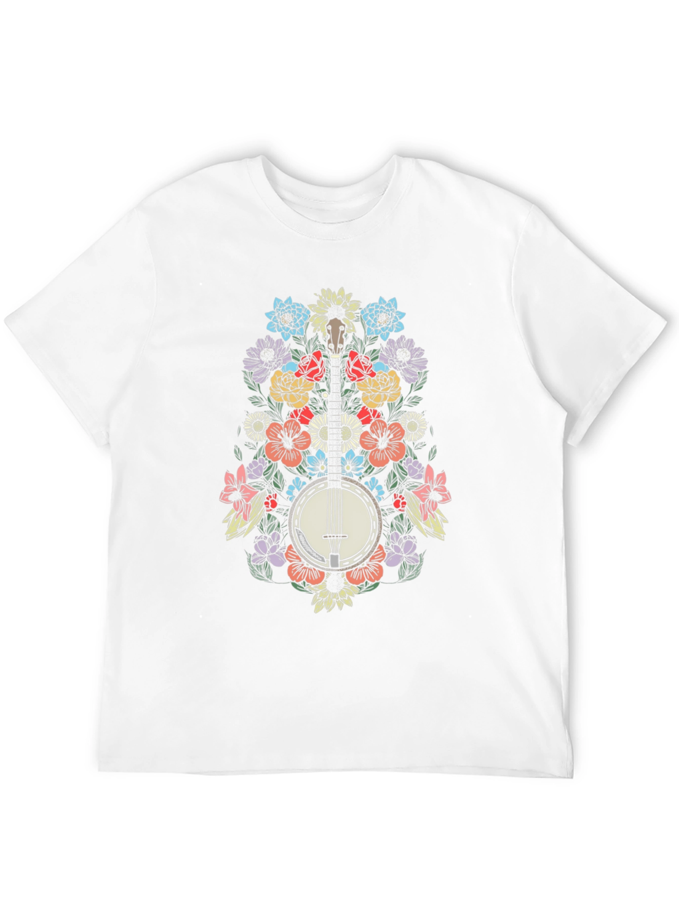 Floral Banjo Graphic Tee - Black Cotton Blend