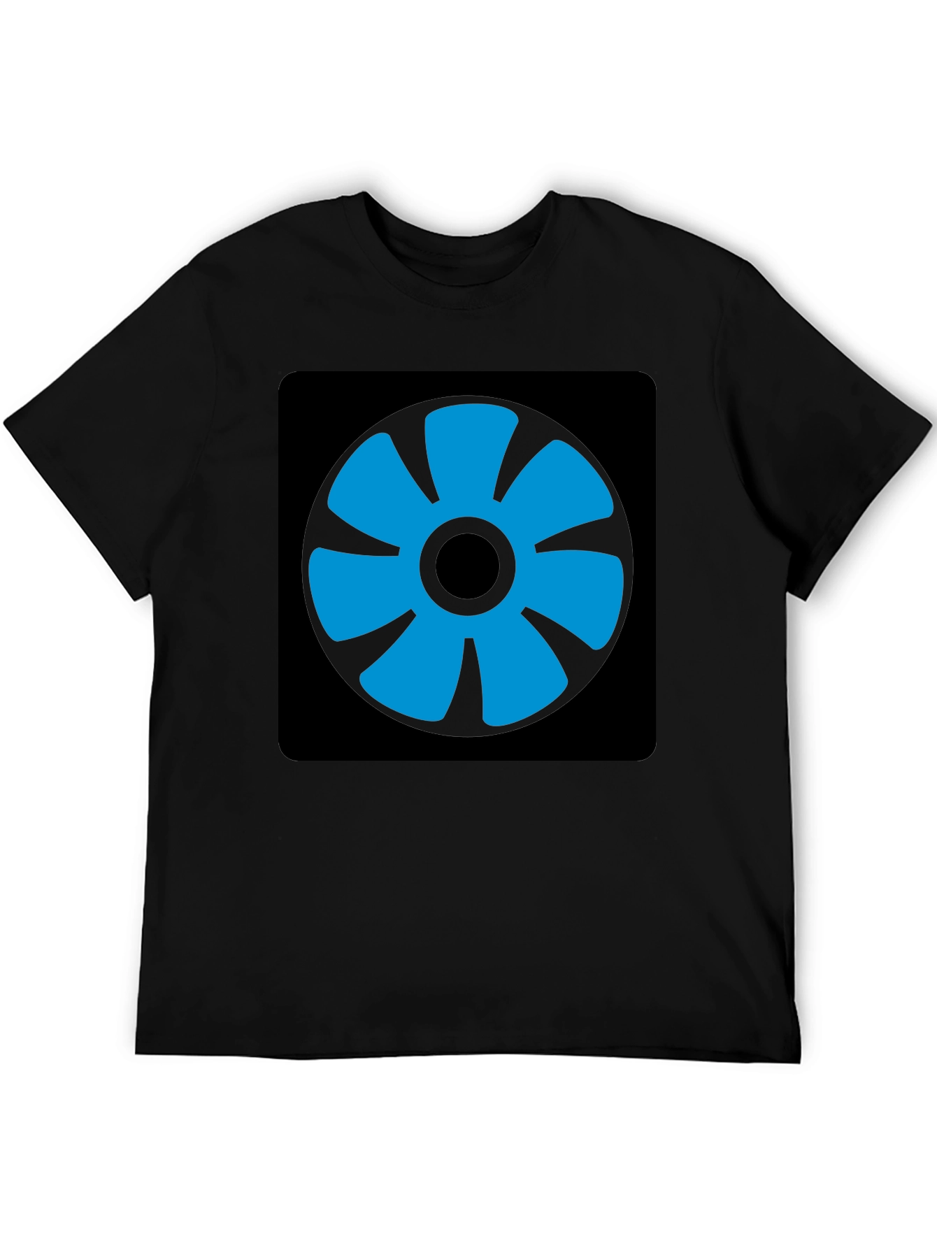 Blue Fan Graphic Black T-Shirt