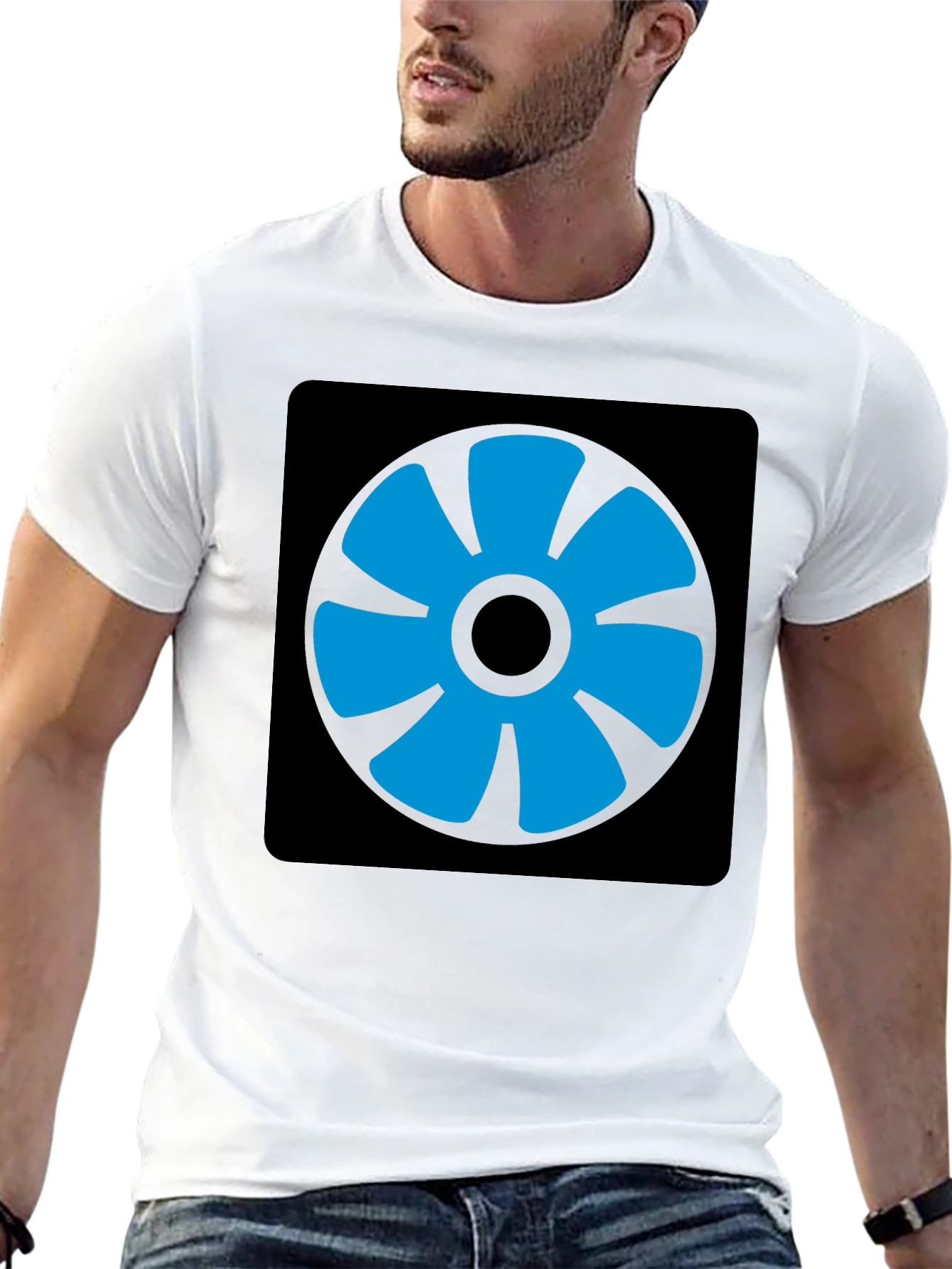 Blue Fan Graphic Black T-Shirt