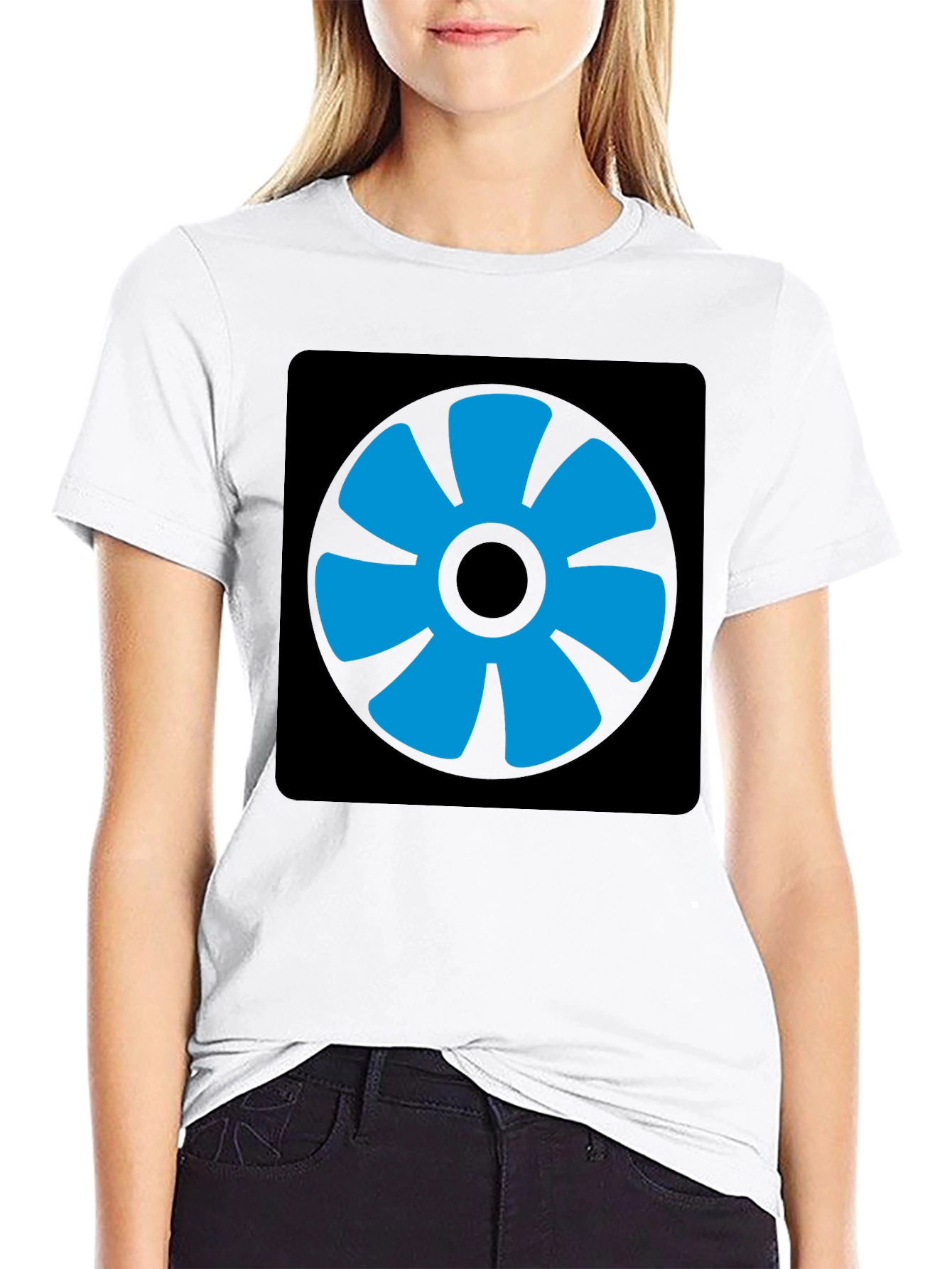 Blue Fan Graphic Black T-Shirt