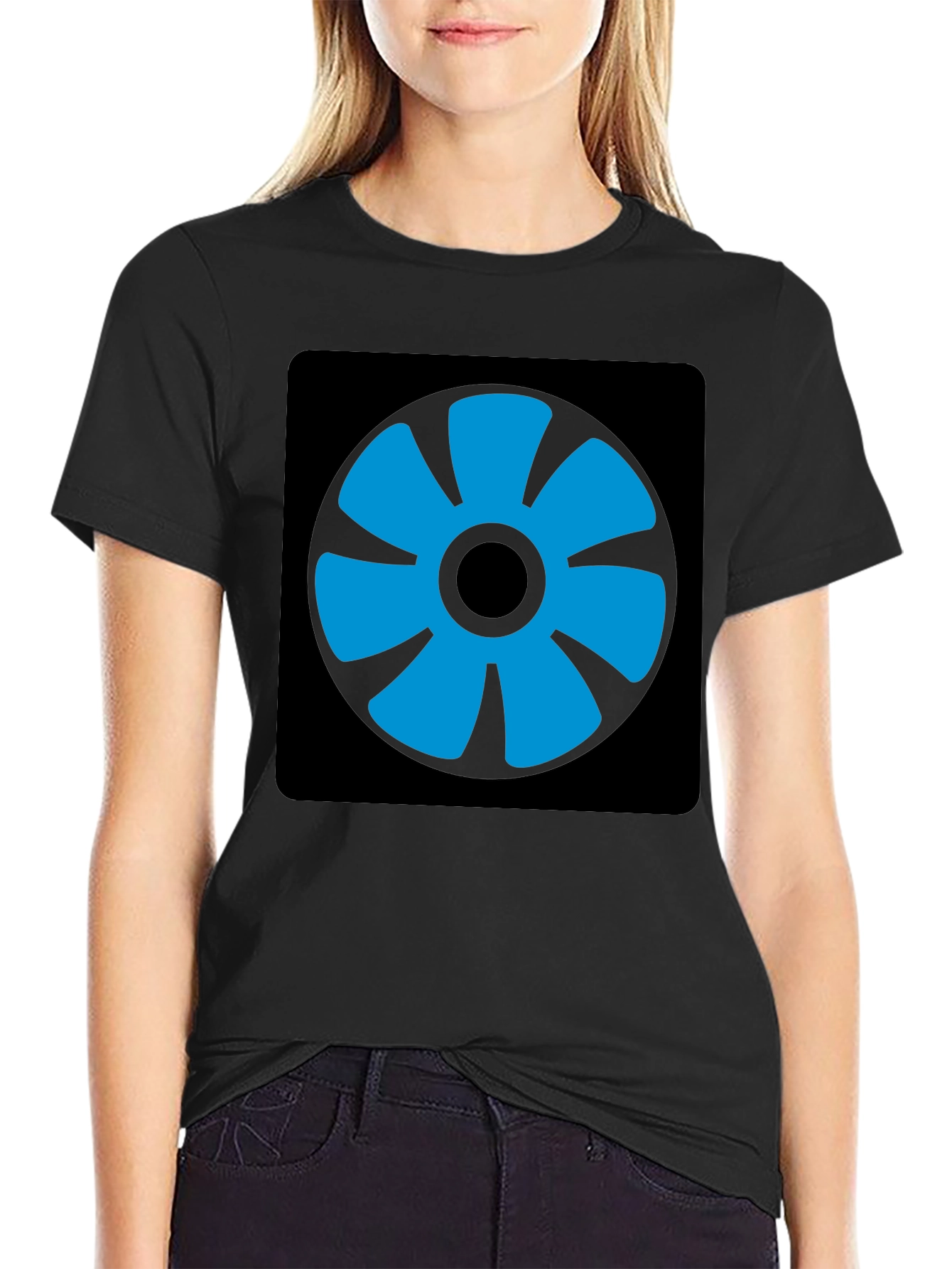 Blue Fan Graphic Black T-Shirt