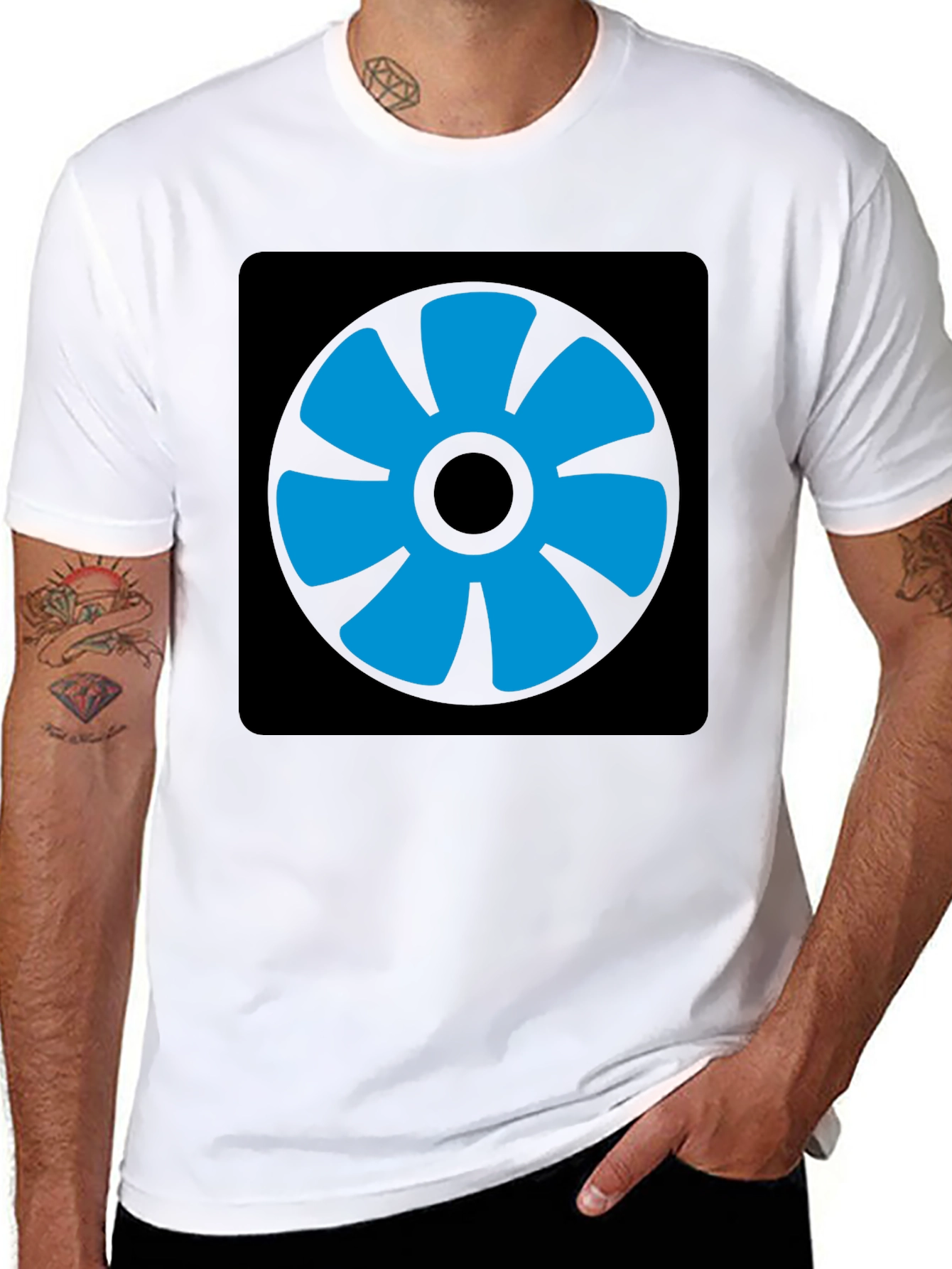Blue Fan Graphic Black T-Shirt