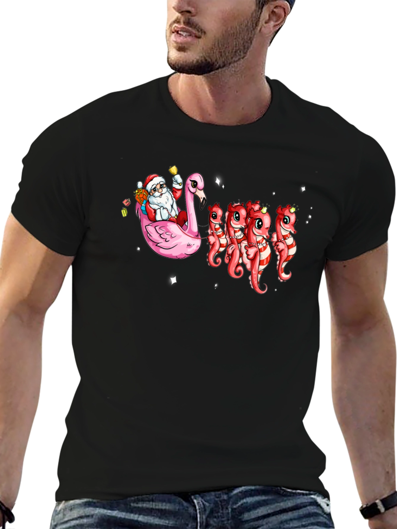Santa Flamingo & Seahorse Christmas T-Shirt
