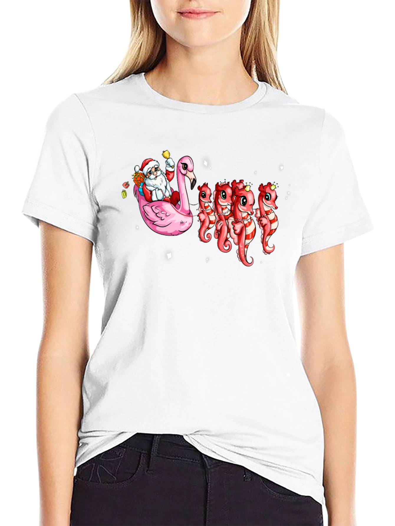 Santa Flamingo & Seahorse Christmas T-Shirt
