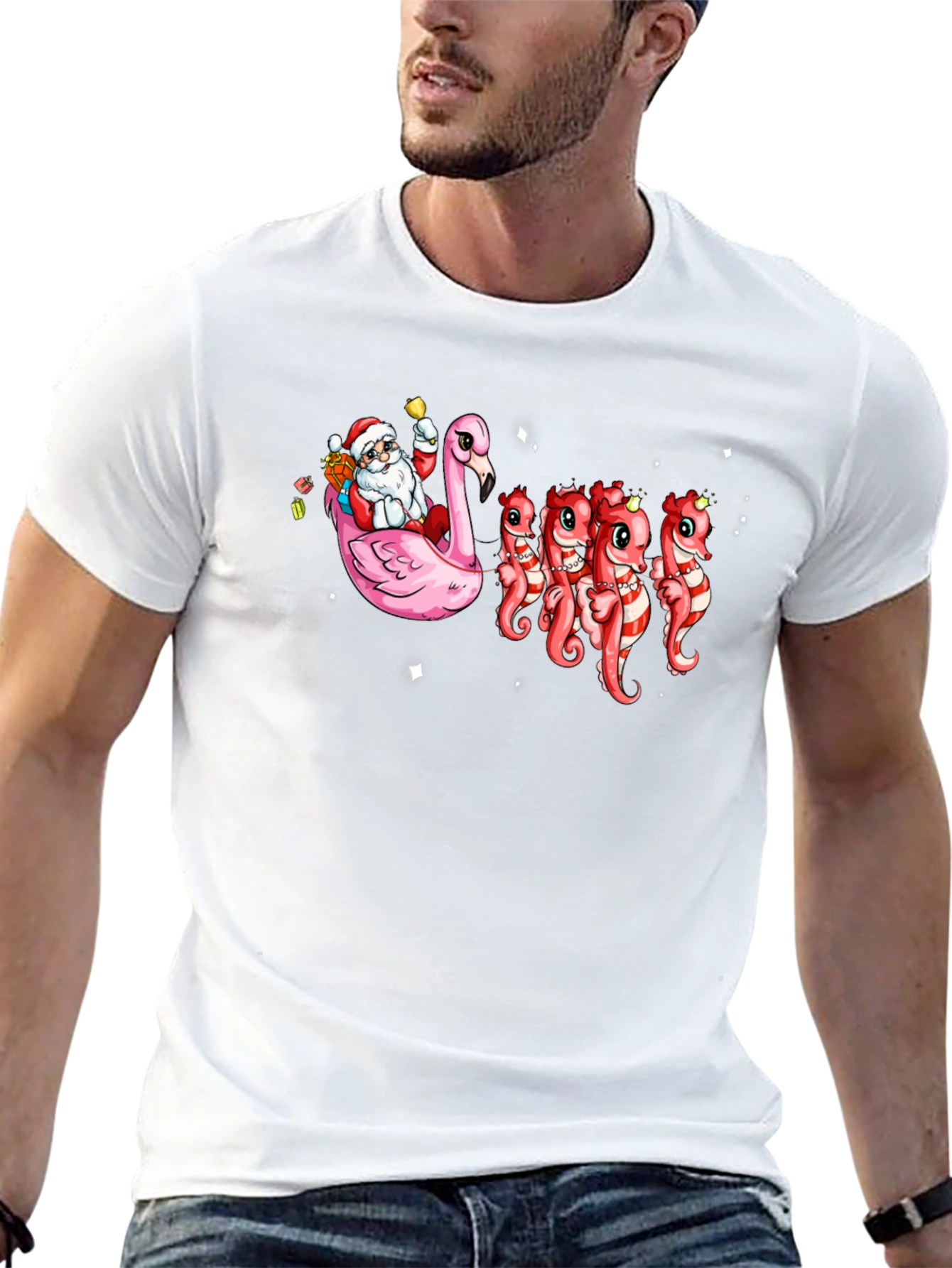 Santa Flamingo & Seahorse Christmas T-Shirt