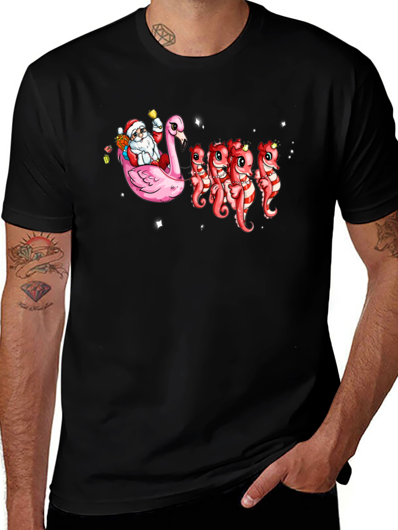 Santa Flamingo & Seahorse Christmas T-Shirt